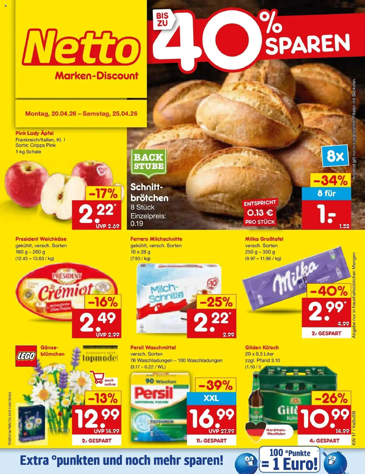 Netto Marken-Discount Prospekt Kruft	 – gültig ab 20.04.2026 | Seite: 1 | Produkte: Äpfel, Milka, Waschmittel, Persil