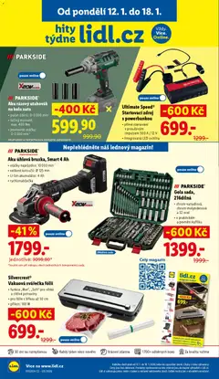 Náhled letáku Aku rázový utahovák na kola auta, počet úderů: 0-3 000 min¹; točivý moment: max. 400 Nm; jmenovité otáčky: 0-2300 min¹; Akumulátor a nabíječka jsou dostupné samostatně. od 15.01.2026 | Strana: 28