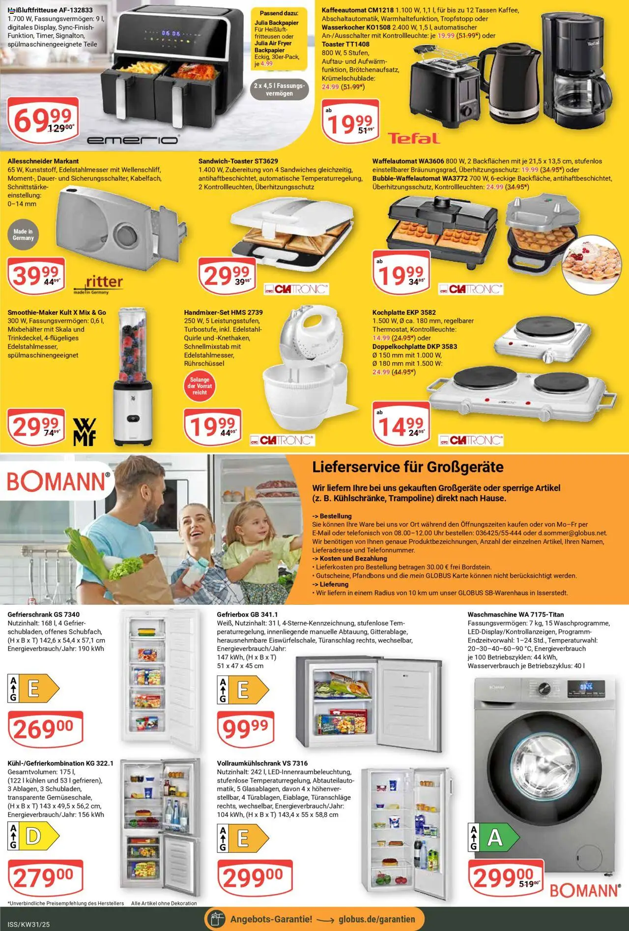 Globus Prospekt 	 - gültig ab dem 28.07.2025 | Seite: 23 | Produkte: Gefrierschrank, Wasserkocher, Toaster, Uhr