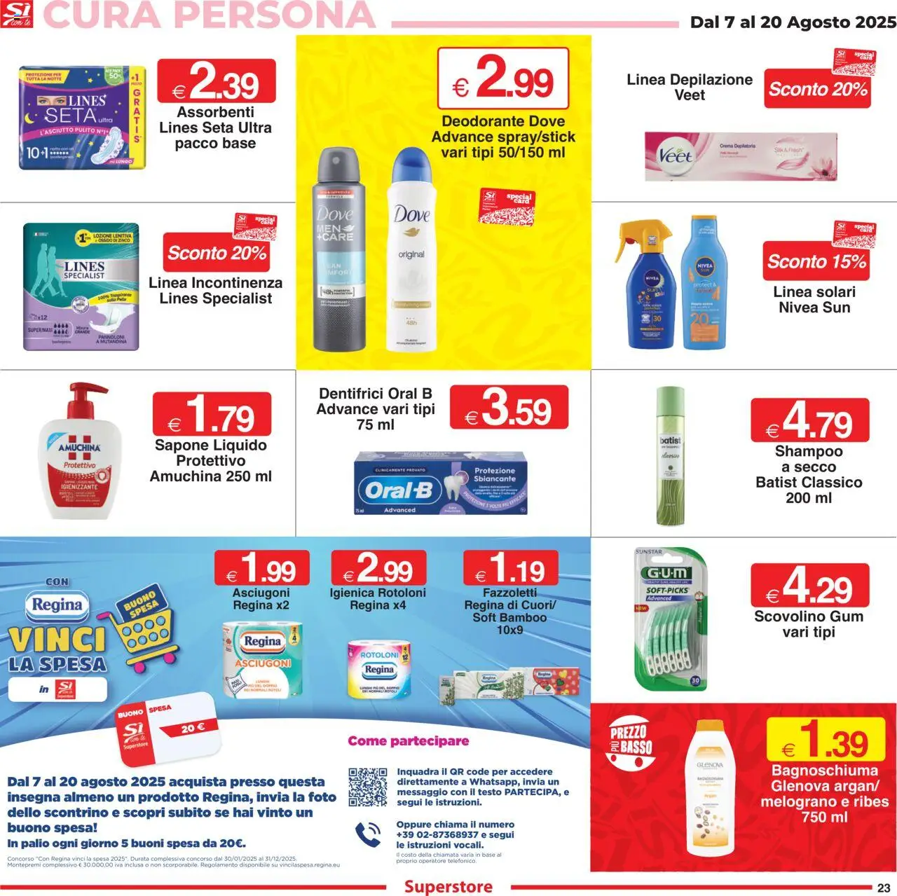 Volantino Sì con Te del 07.08.2025 | Pagina: 23 | Prodotti: Crema, Bagnoschiuma, Deodorante, Fazzoletti
