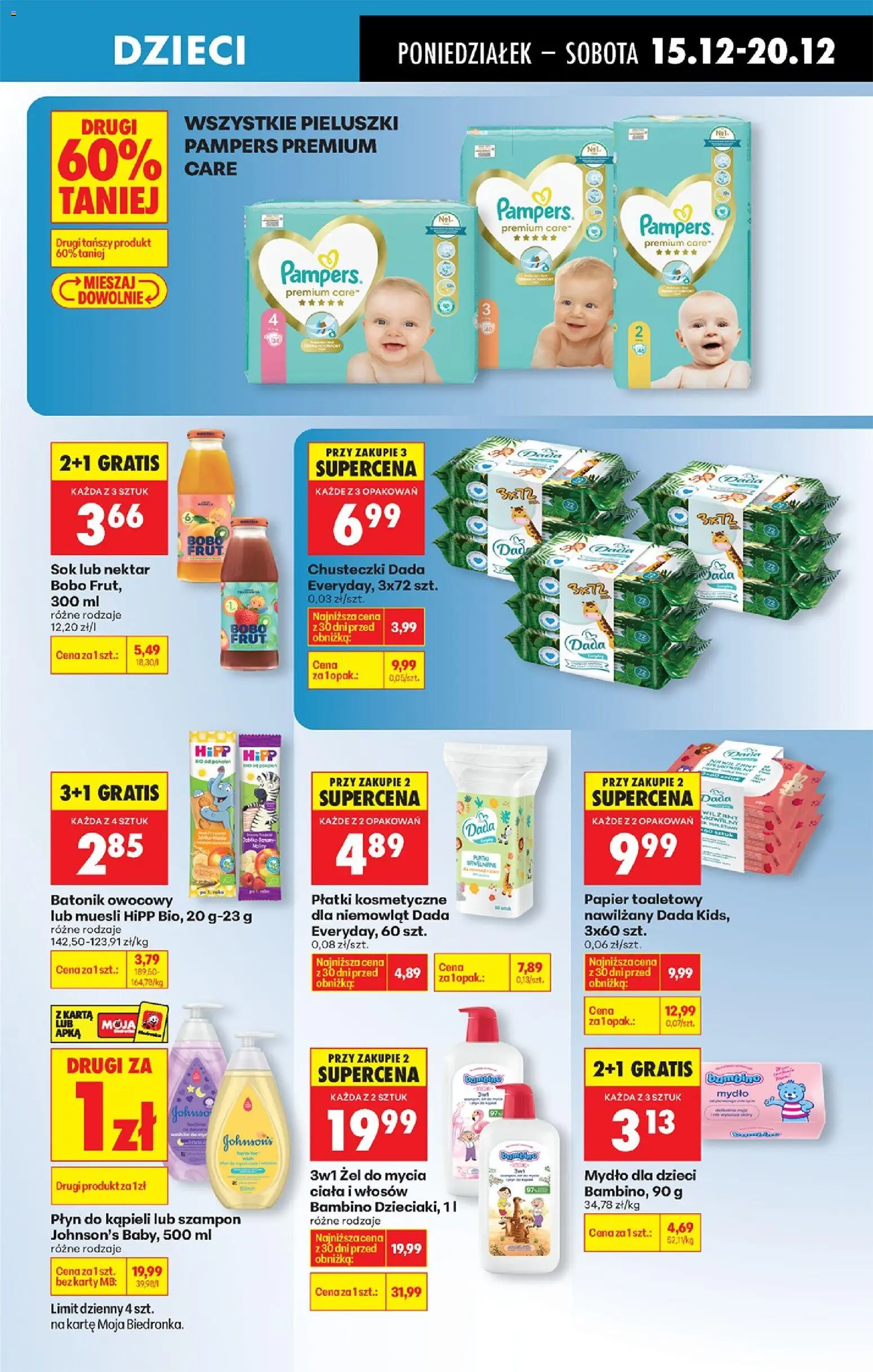 Biedronka gazetka od 15.12.2025 | Strona: 63 | Produkty: Karta, Papier toaletowy, Płyn do kąpieli, Bobo frut