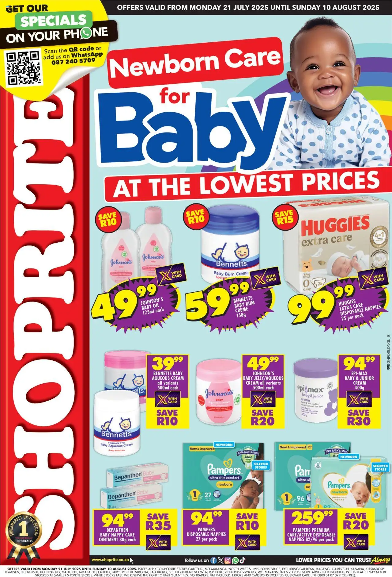 Shoprite Gauteng - Baby Savings │ valid from 21.07.2025 | Page: 1 | Products: Phone, Oil, Cream, Nappies