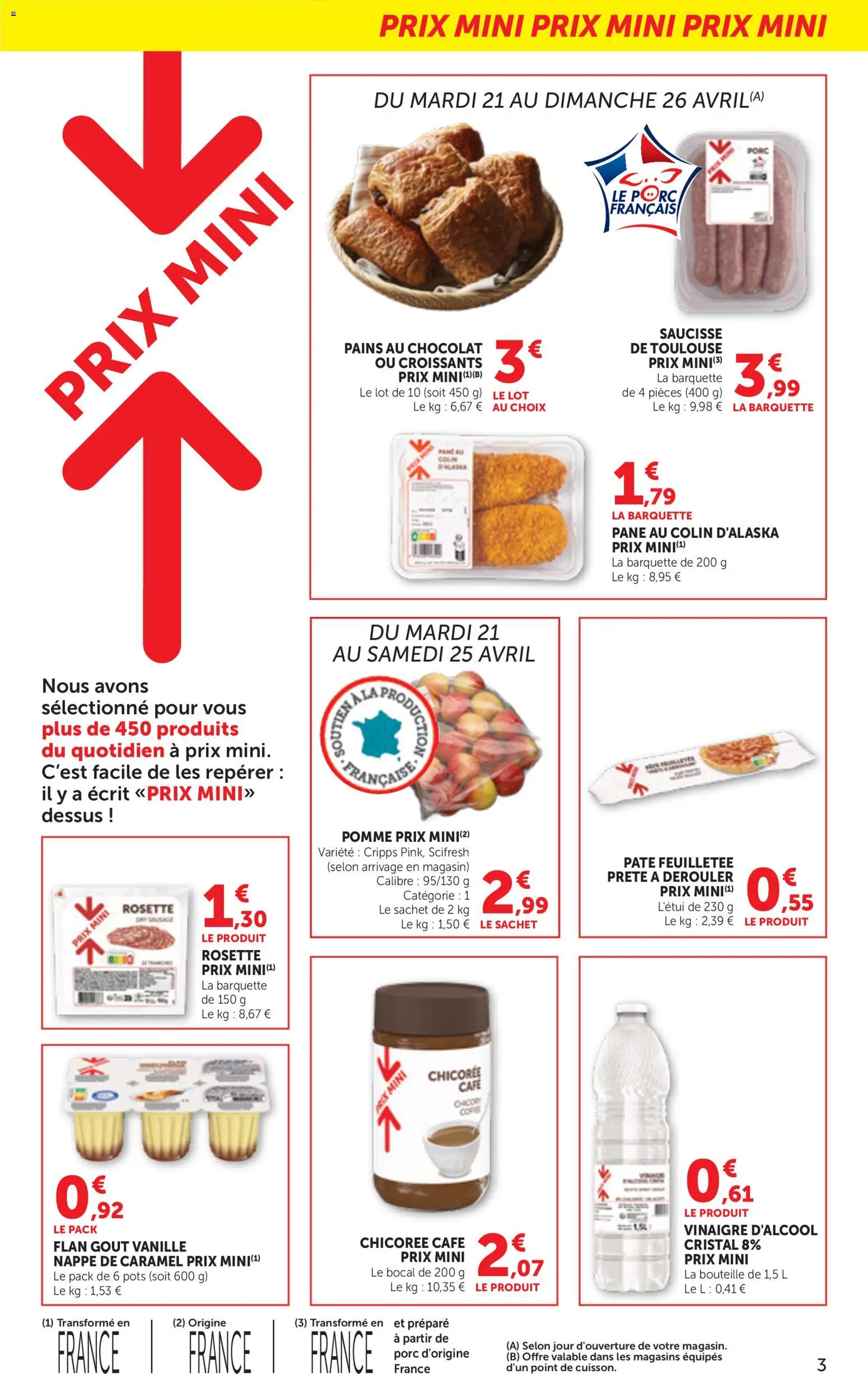 {H1} | Page: 3 | Produits: Pomme, Pâte feuilletée, Vinaigre, Porc