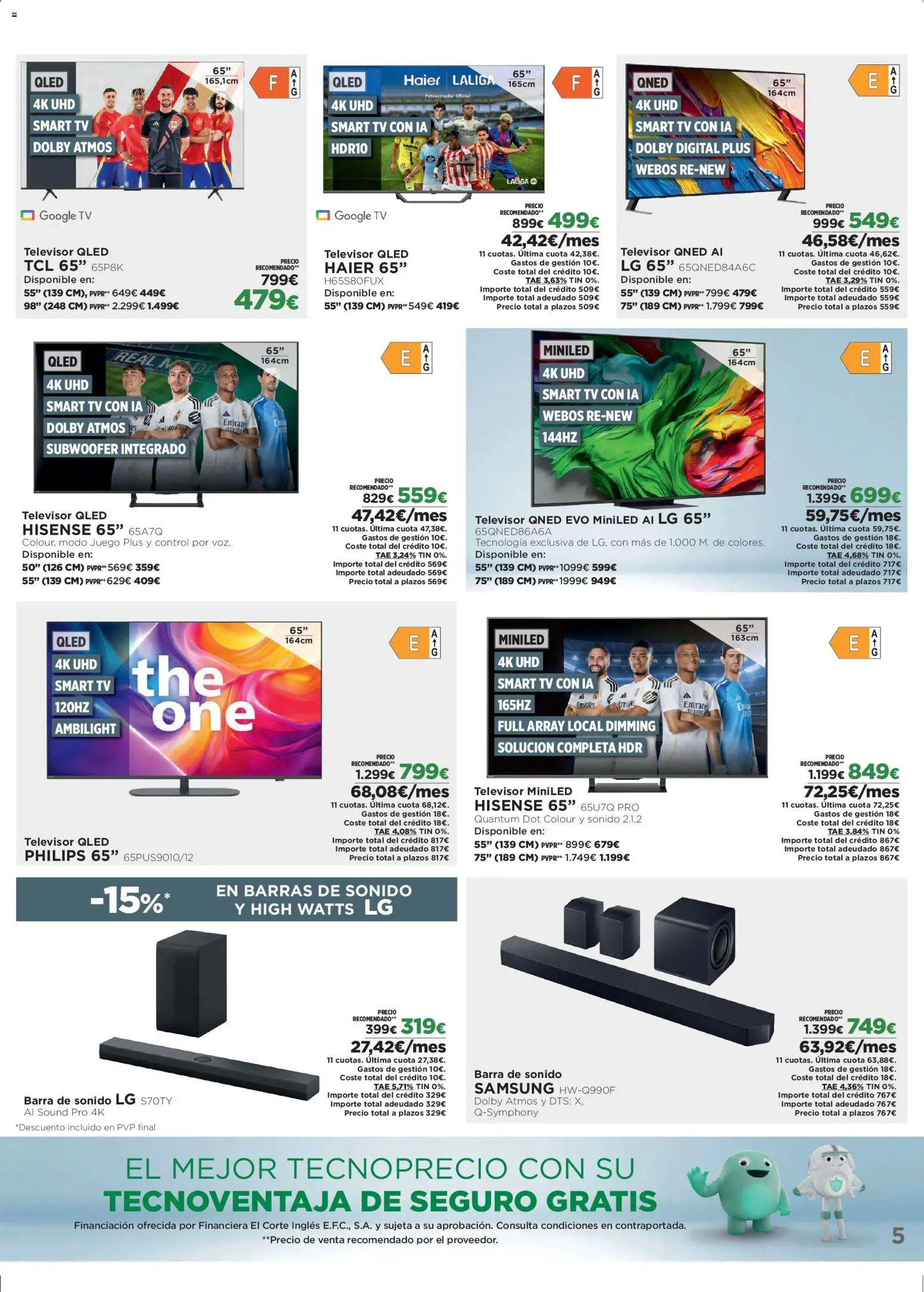 El Corte Inglés ofertas │ válido desde el 05.03.2026 | Página: 5 | Productos: Barras de sonido, Καλαμάρι, Televisor