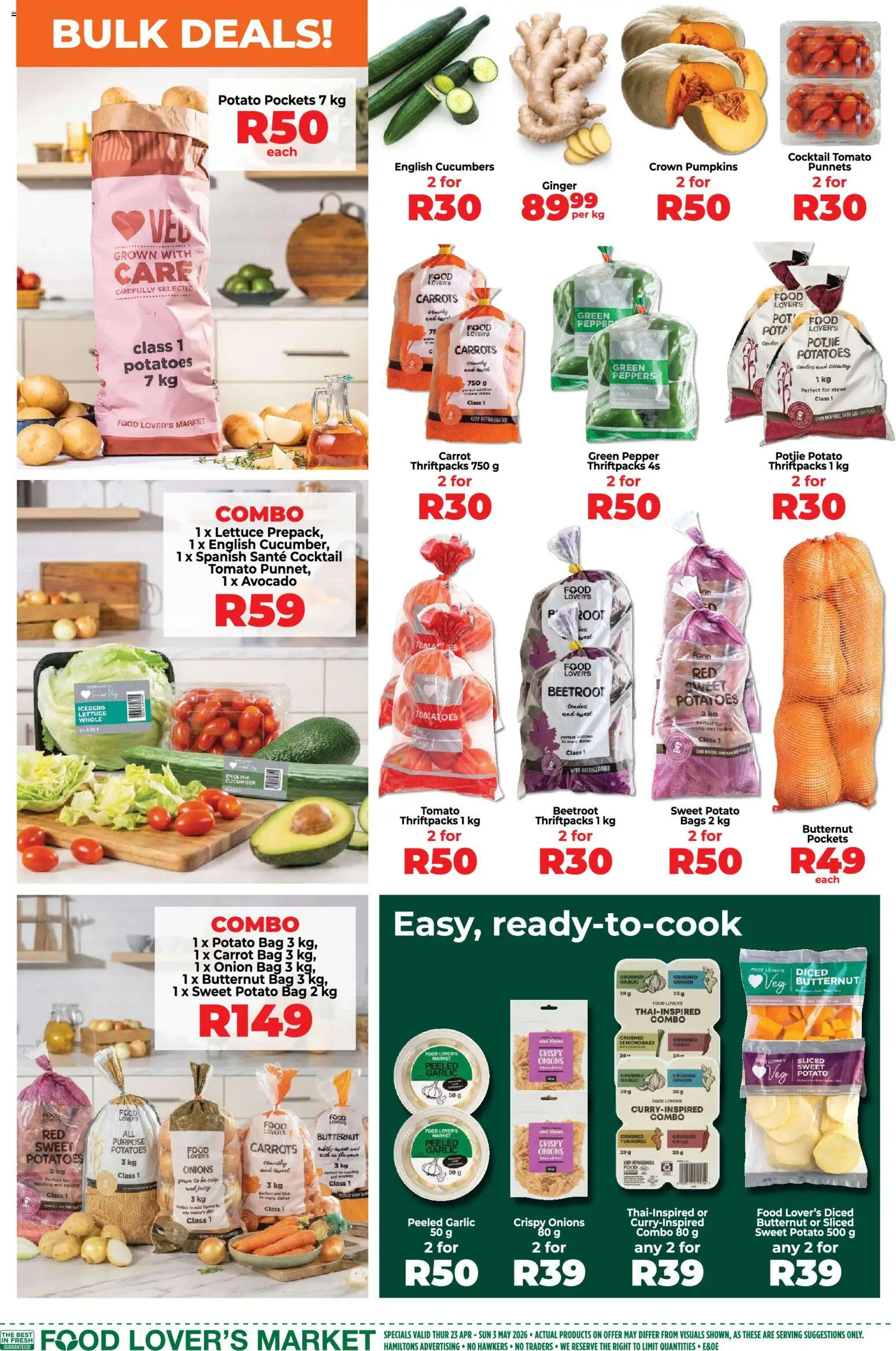 New Food Lover's Market catalogue – valid from 23.04.2026 | Page: 2 | Products: Potatoes, Onions, Lettuce, Pumpkins