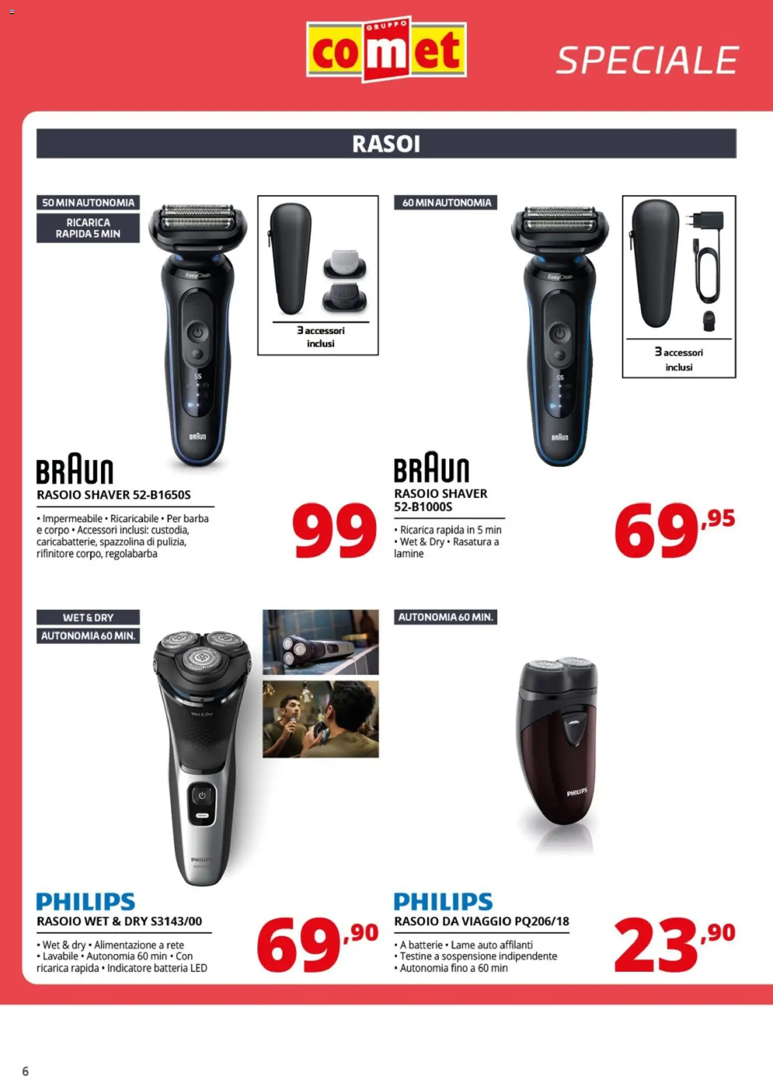 Volantino Comet del 20.03.2026 | Pagina: 6 | Prodotti: Rasoio, Regolabarba, Batteria, Batterie