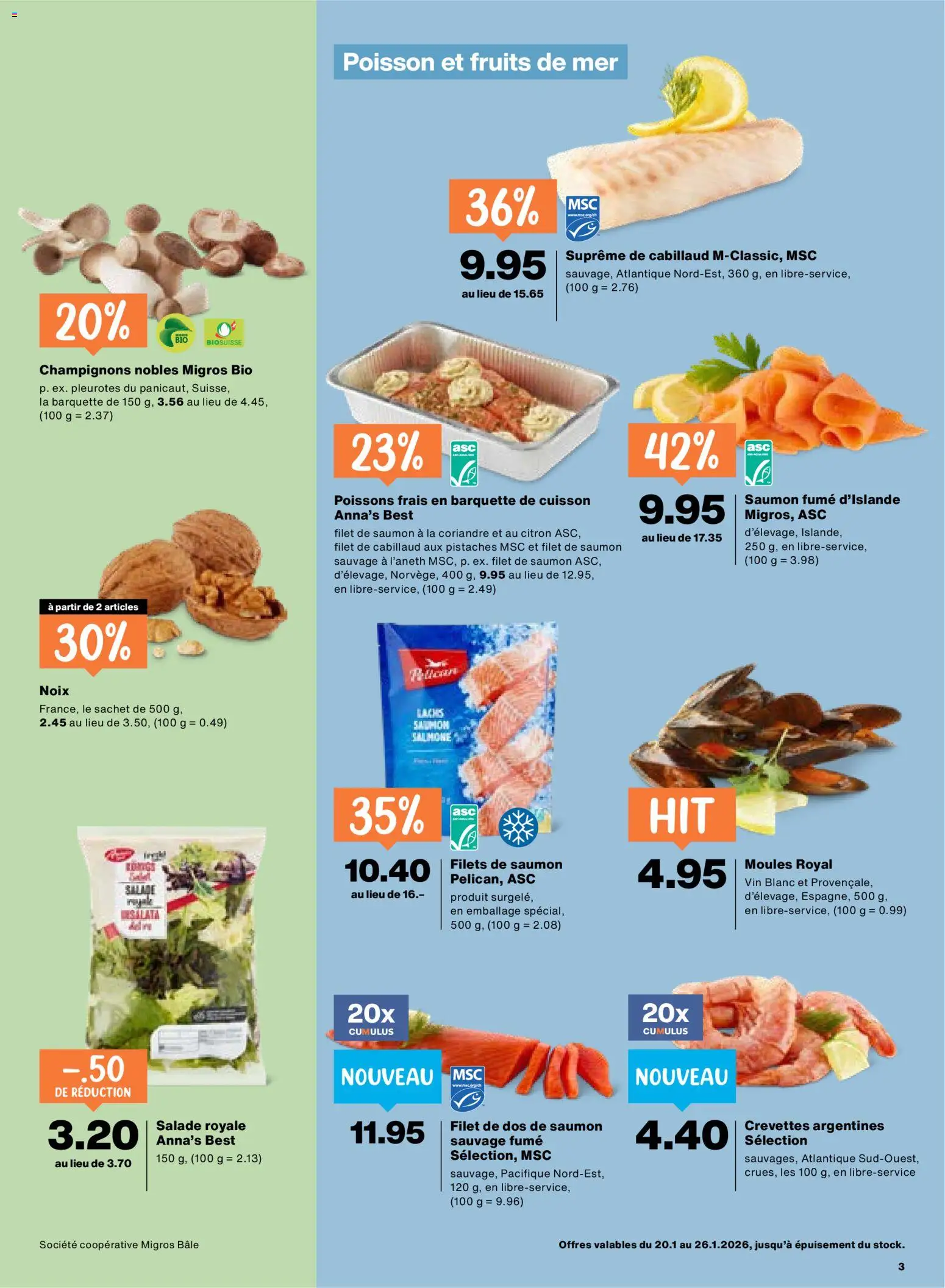 Migros Aktionen FR – gültig ab 20.01.2026 | Seite: 3 | Produkte: Champignons, Lachs