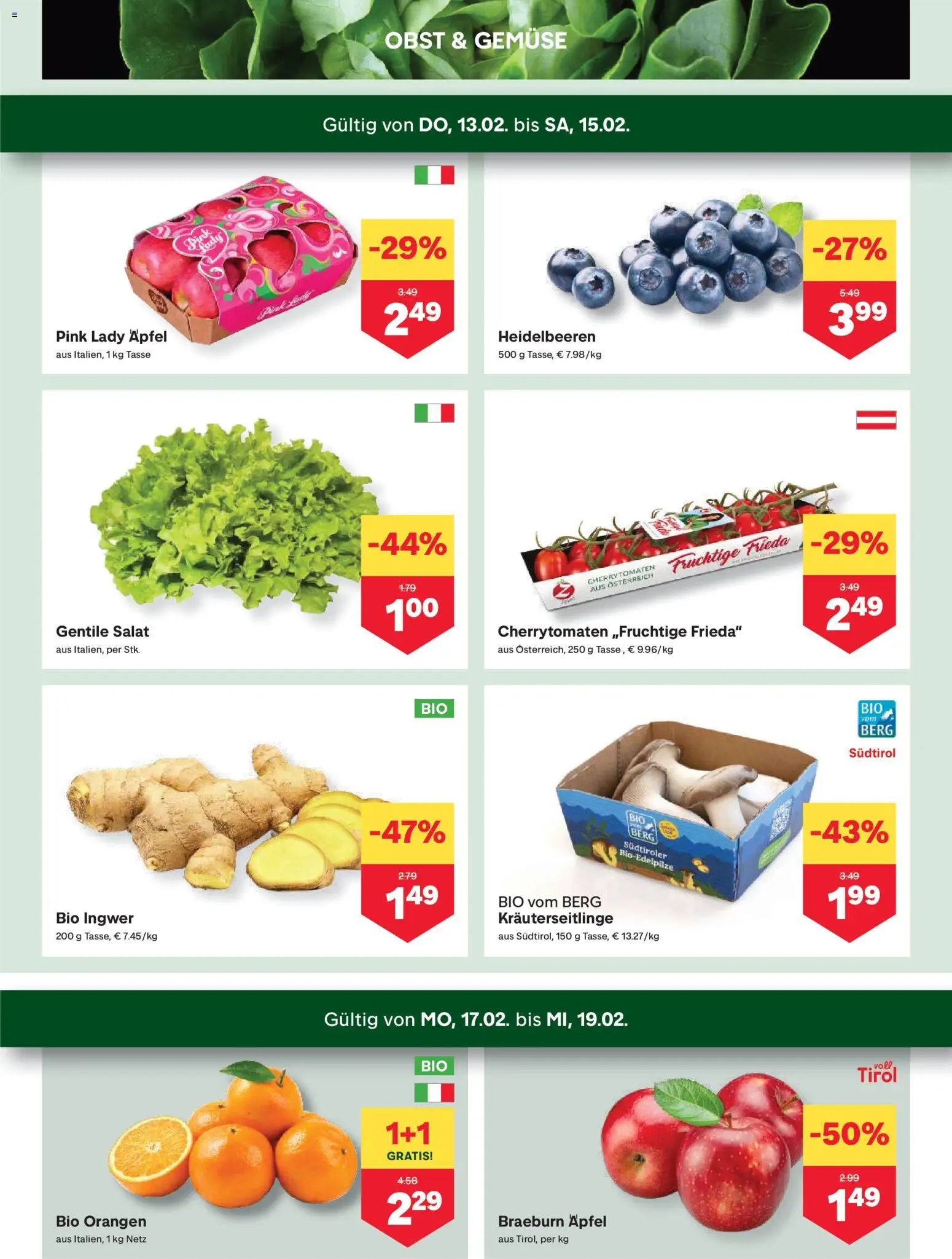 MPREIS Altenmarkt im Pongau gültig ab 13.02.2026 | Seite: 2 | Produkte: Salat, Obst, Äpfel, Orangen