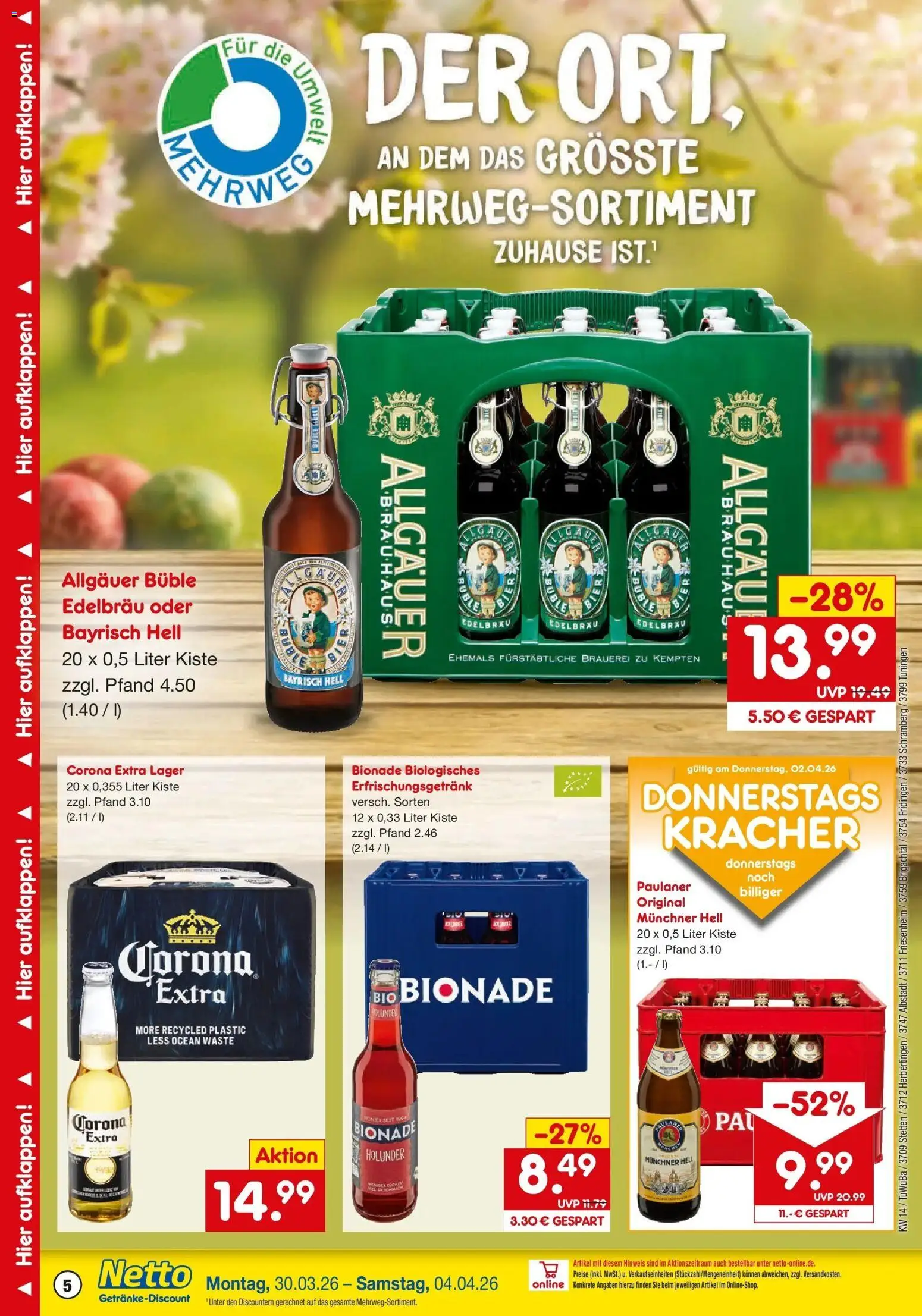 Netto Marken-Discount Prospekt Herbertingen	 – gültig ab 30.03.2026 | Seite: 5 | Produkte: Bionade, Paulaner