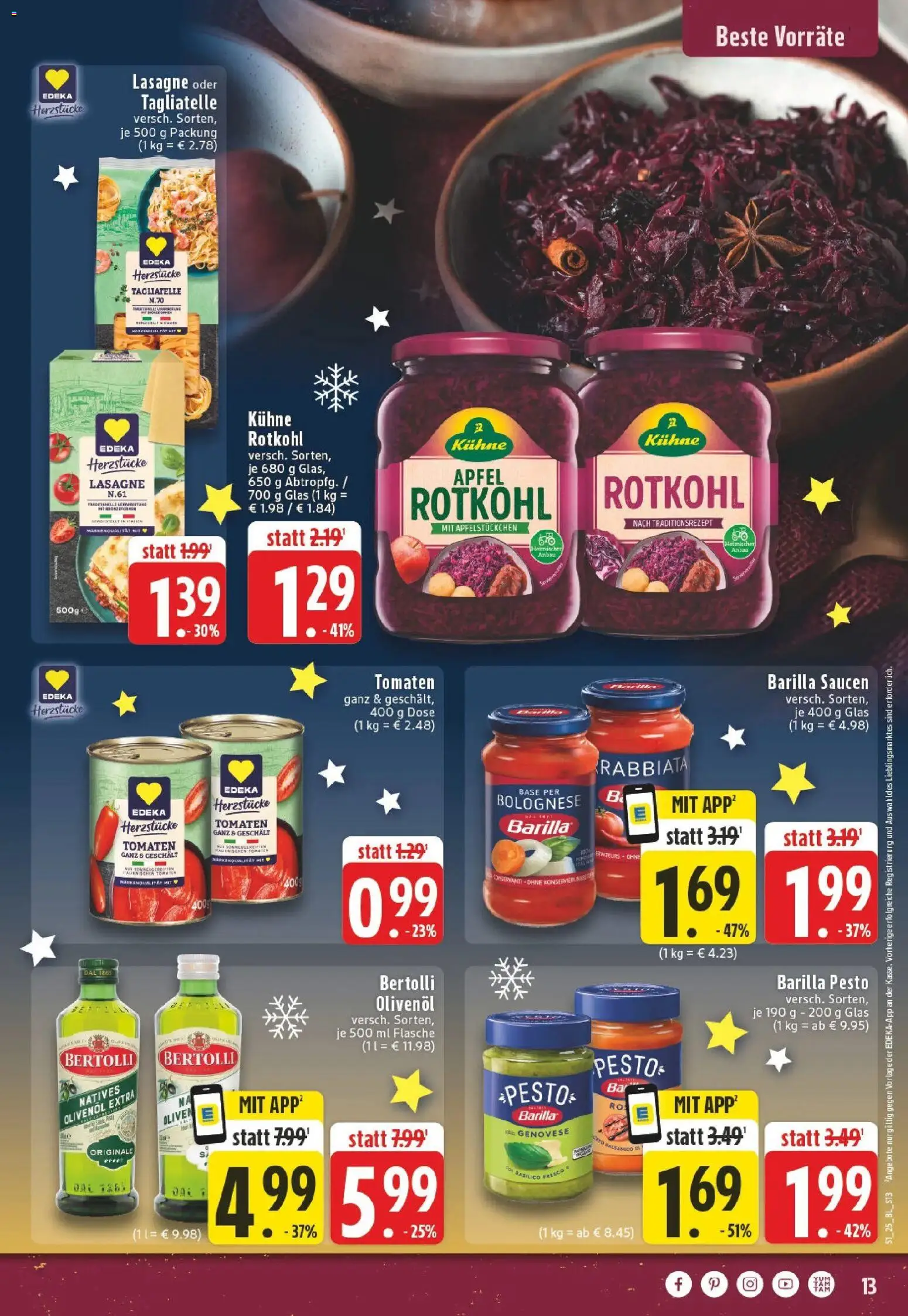 Edeka prospekt Lünen	 – gültig ab 15.12.2025 | Seite: 13 | Produkte: Rotkohl, Barilla pesto, Olivenol, Bertolli olivenol