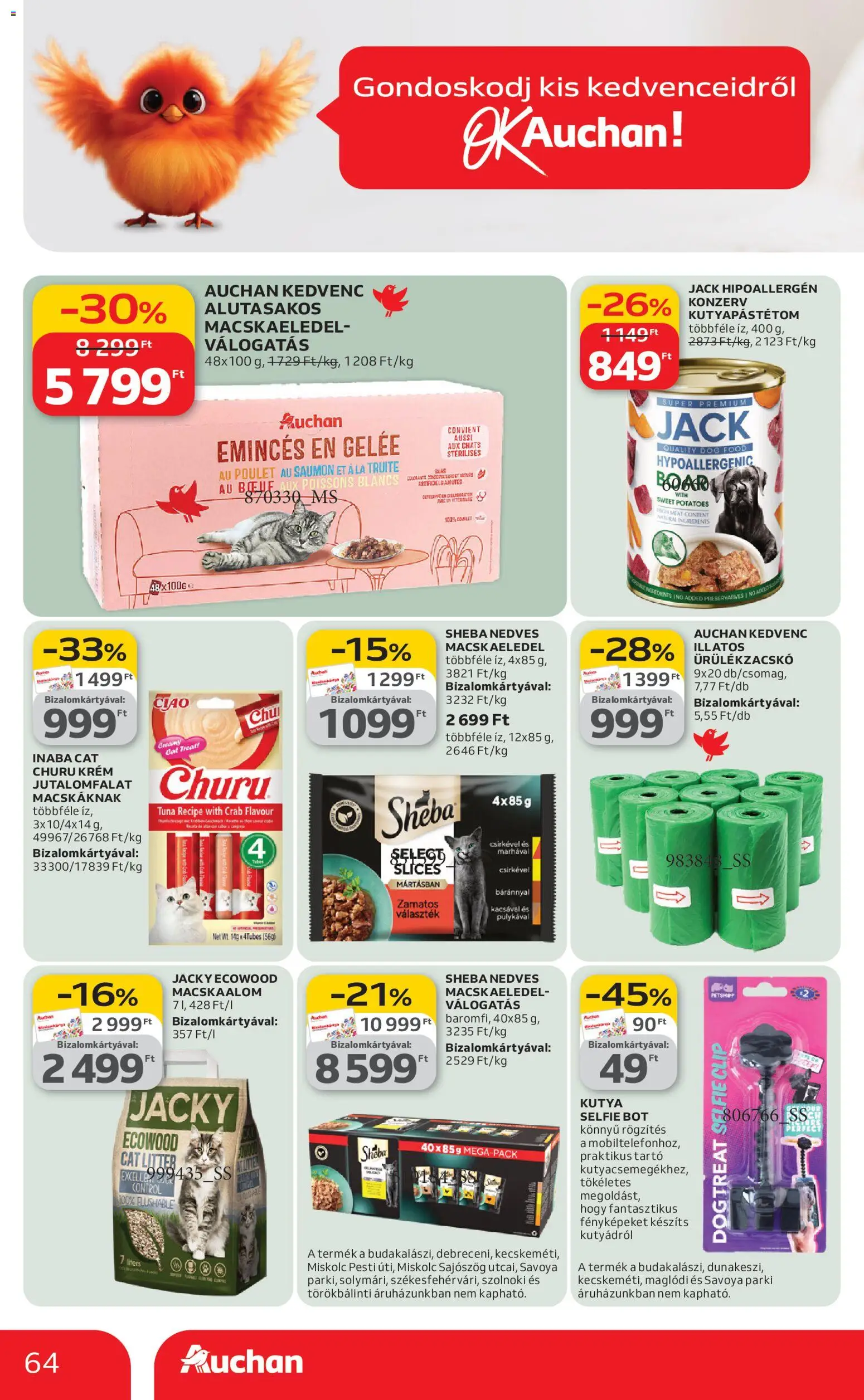 Auchan akciós ujság - amely érvényes a következő dátumtól: 12.03.2026 | Oldal: 64 | Termékek: Macskaalom, Macskaeledel, Só