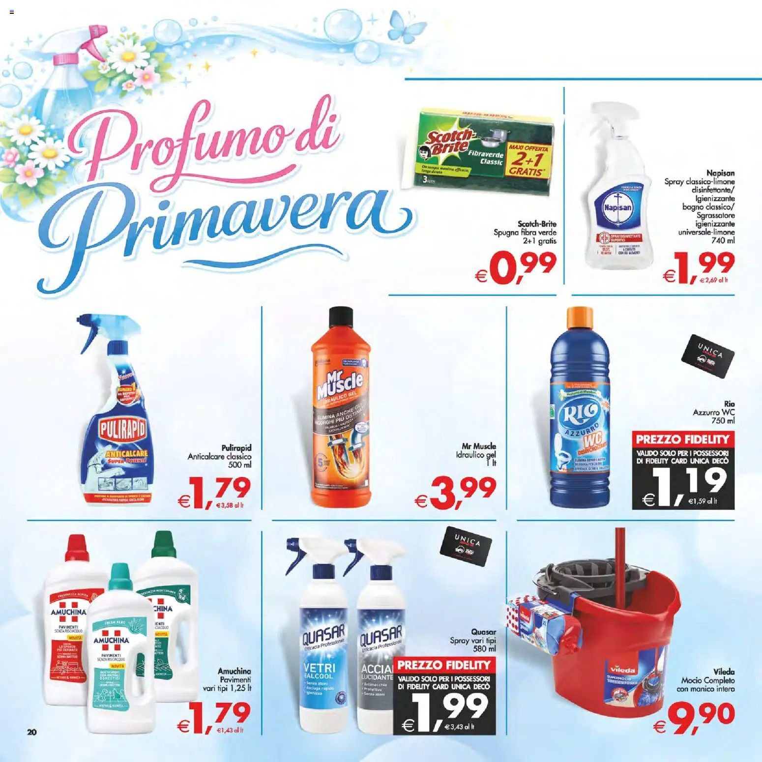 Volantino Decò del 06.03.2026 | Pagina: 20 | Prodotti: Spugna, Spray disinfettante, Anticalcare, Profumo