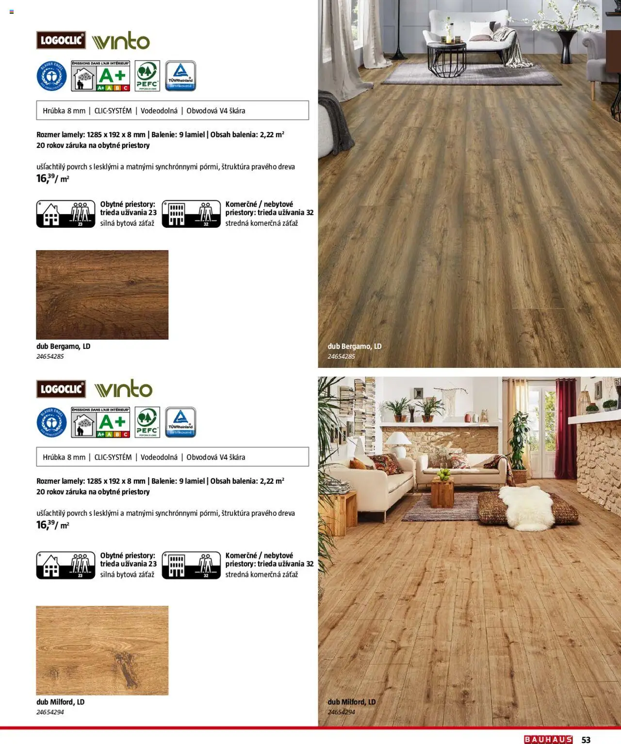 Bauhaus katalóg Podlahové krytiny │ platný od 04.08.2025 | Strana: 53 | Produkty: Lamely