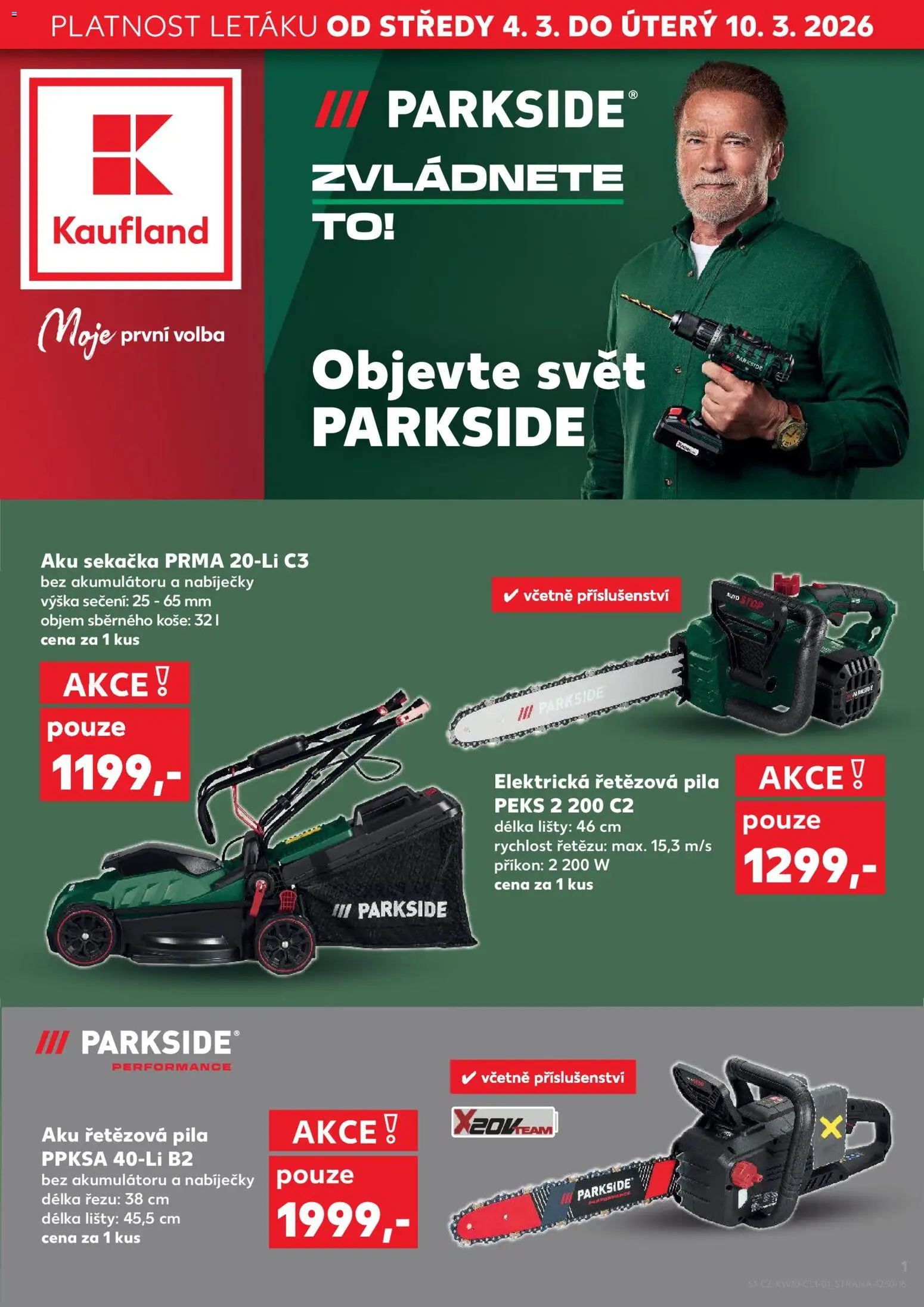 Kaufland leták - Chomutov od 04.03.2026 | Strana: 1 | Produkty: Parkside, Aku řetězová pila, Elektrická řetězová pila, Pila