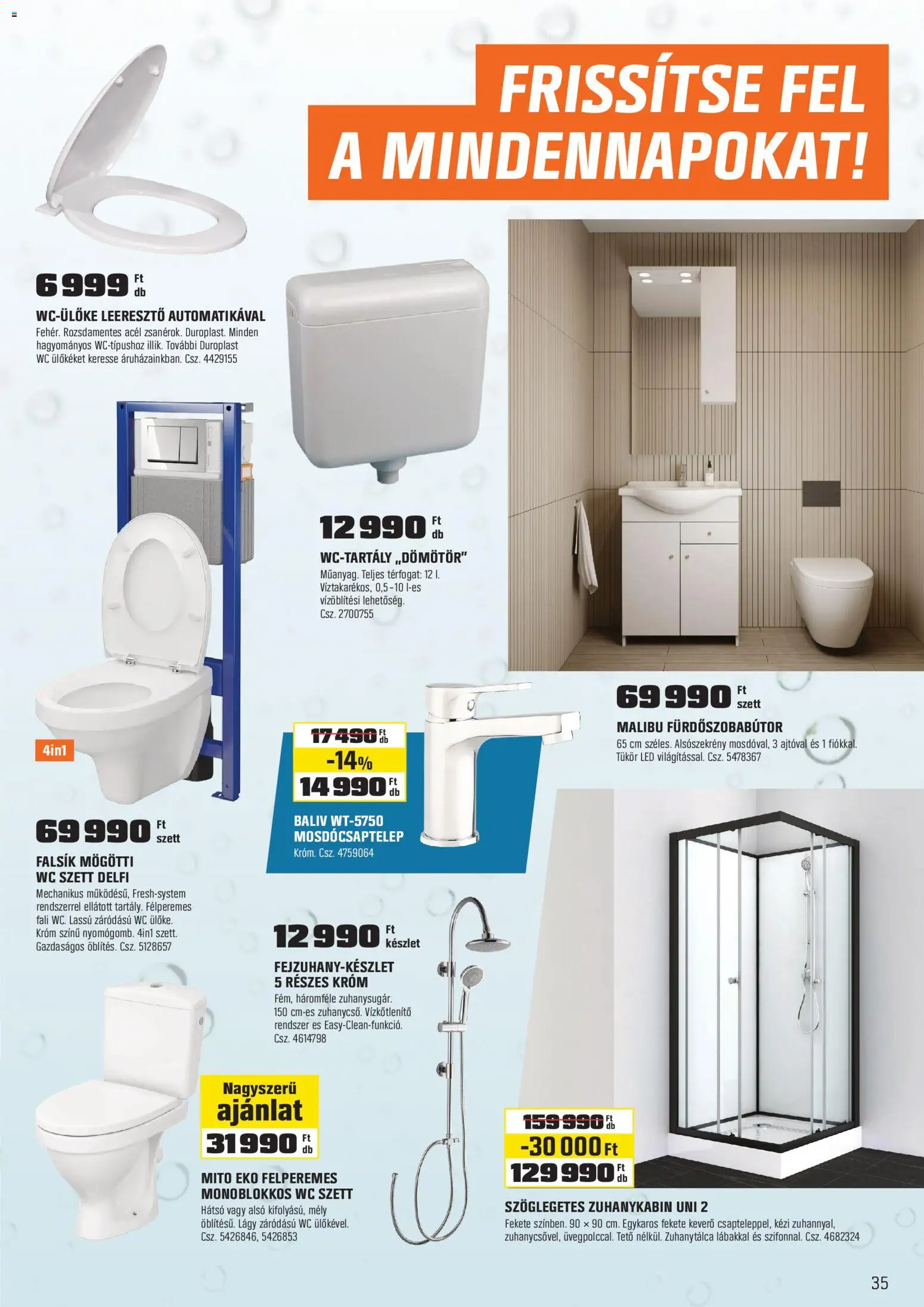 OBI akciós ujság - amely érvényes a következő dátumtól: 28.04.2026 | Oldal: 35 | Termékek: Malibu, Zuhanykabin, WC, Tükör