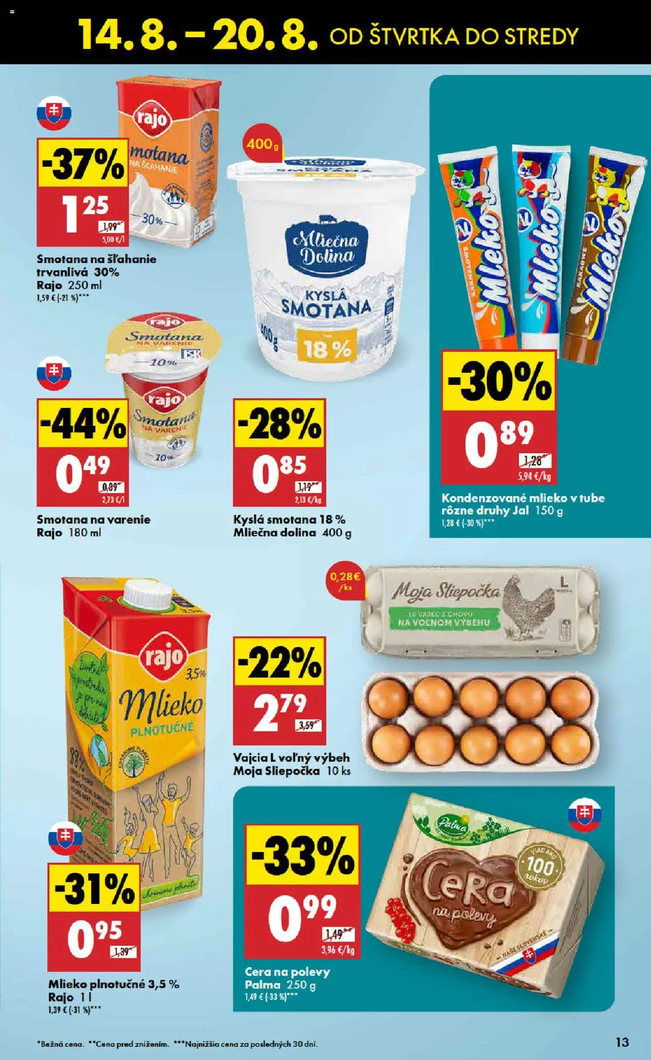 Biedronka leták │ platný od 14.08.2025 | Strana: 13 | Produkty: Mlieko, Vajcia, Smotana, Smotana na šľahanie