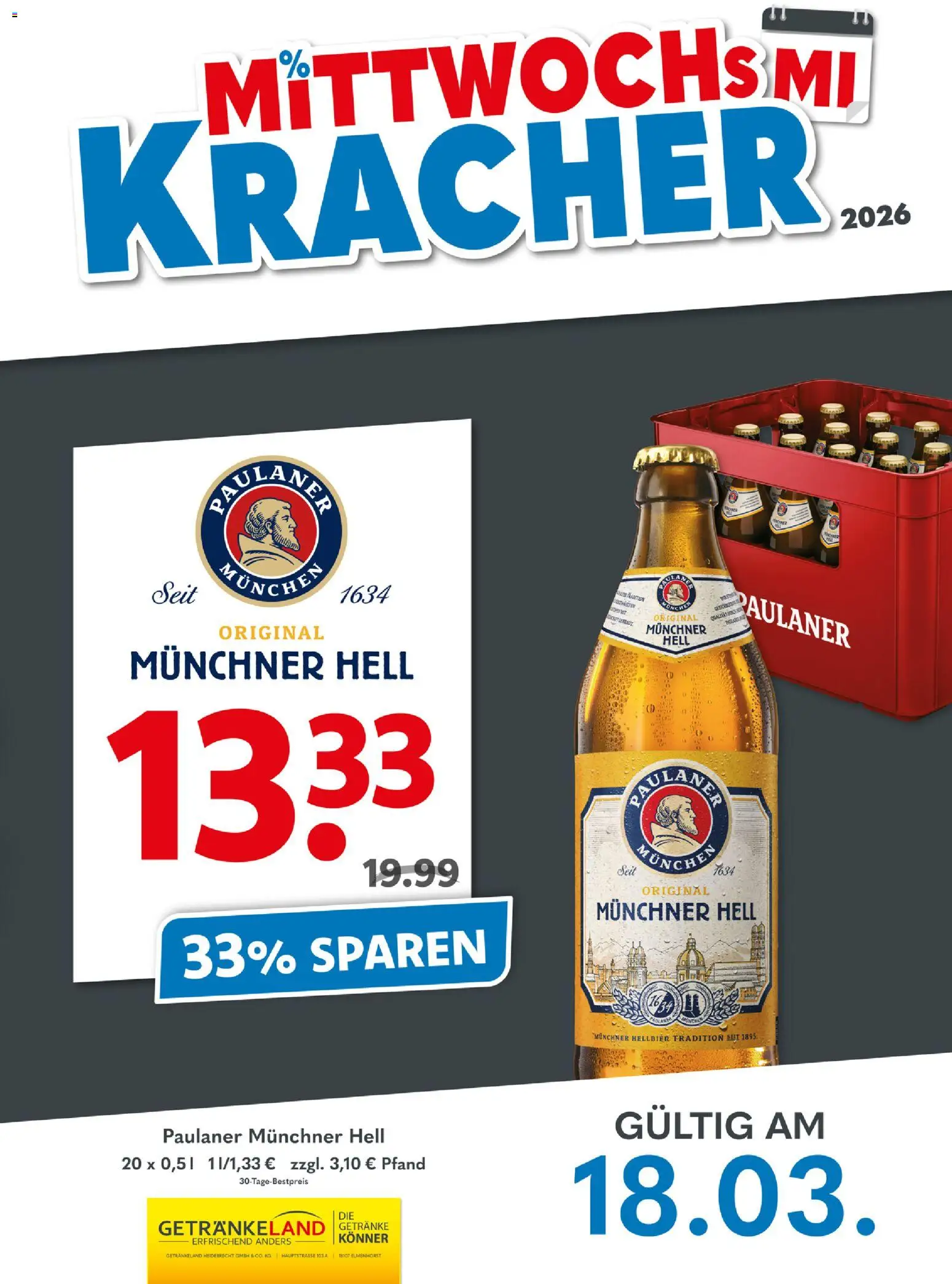 Getränkeland Mittwochs Kracher – gültig ab 18.03.2026 | Seite: 1 | Produkte: Paulaner
