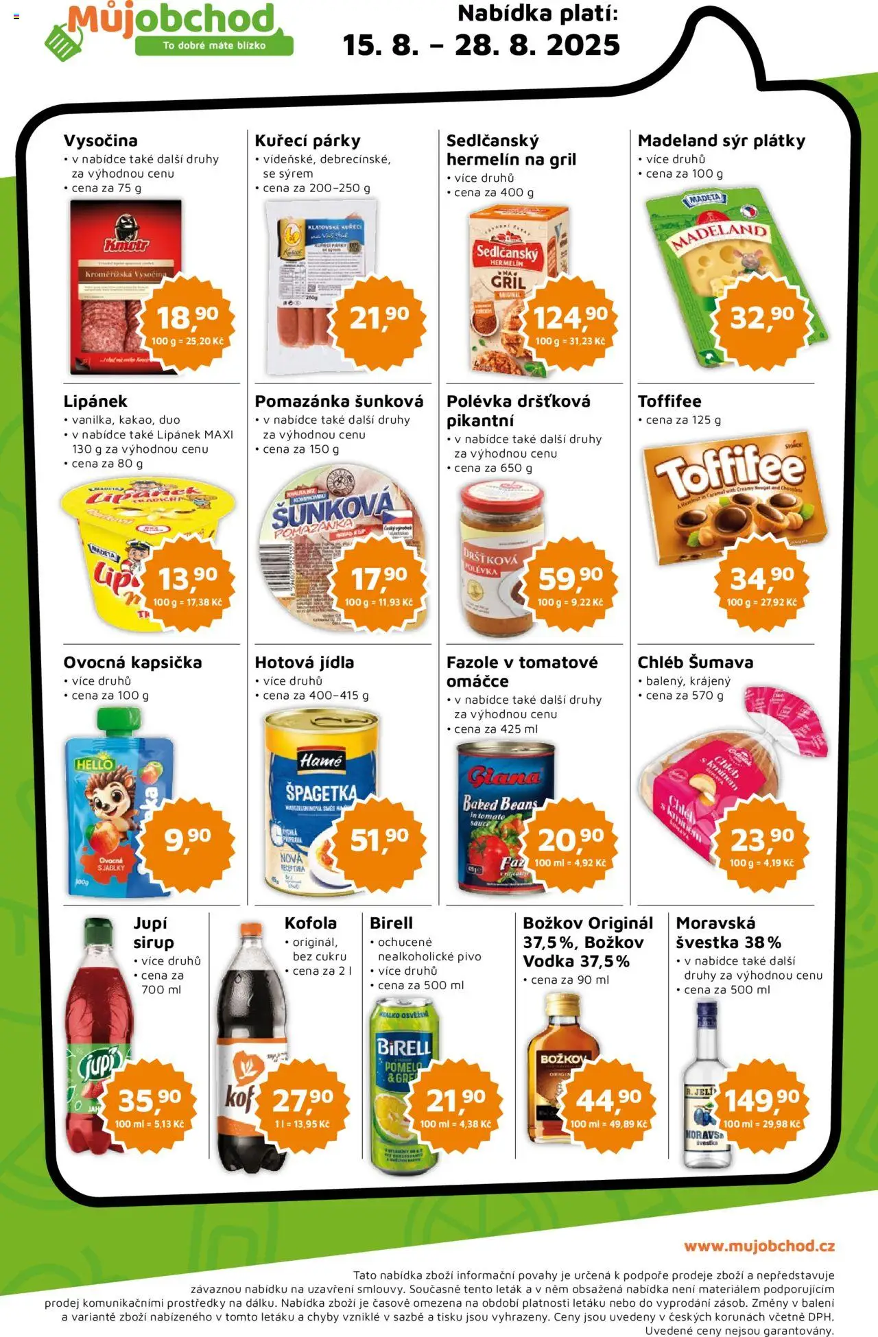 Můj obchod leták od 15.08.2025 | Strana: 2 | Produkty: Sýr, Chléb, Sirup, Hermelín na gril