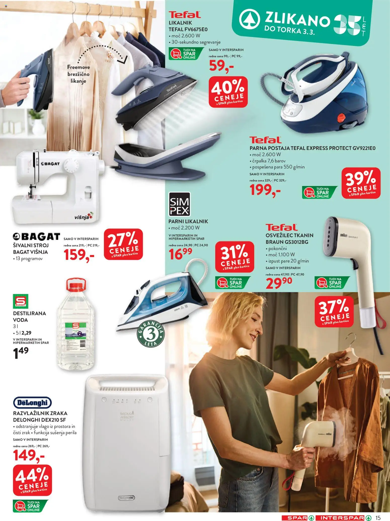 Novi Spar katalog ponudbe – veljaven od 18.02.2026 | Stran: 15 | Izdelki: Črpalka, Likalnik, Sivalni stroj, Voda