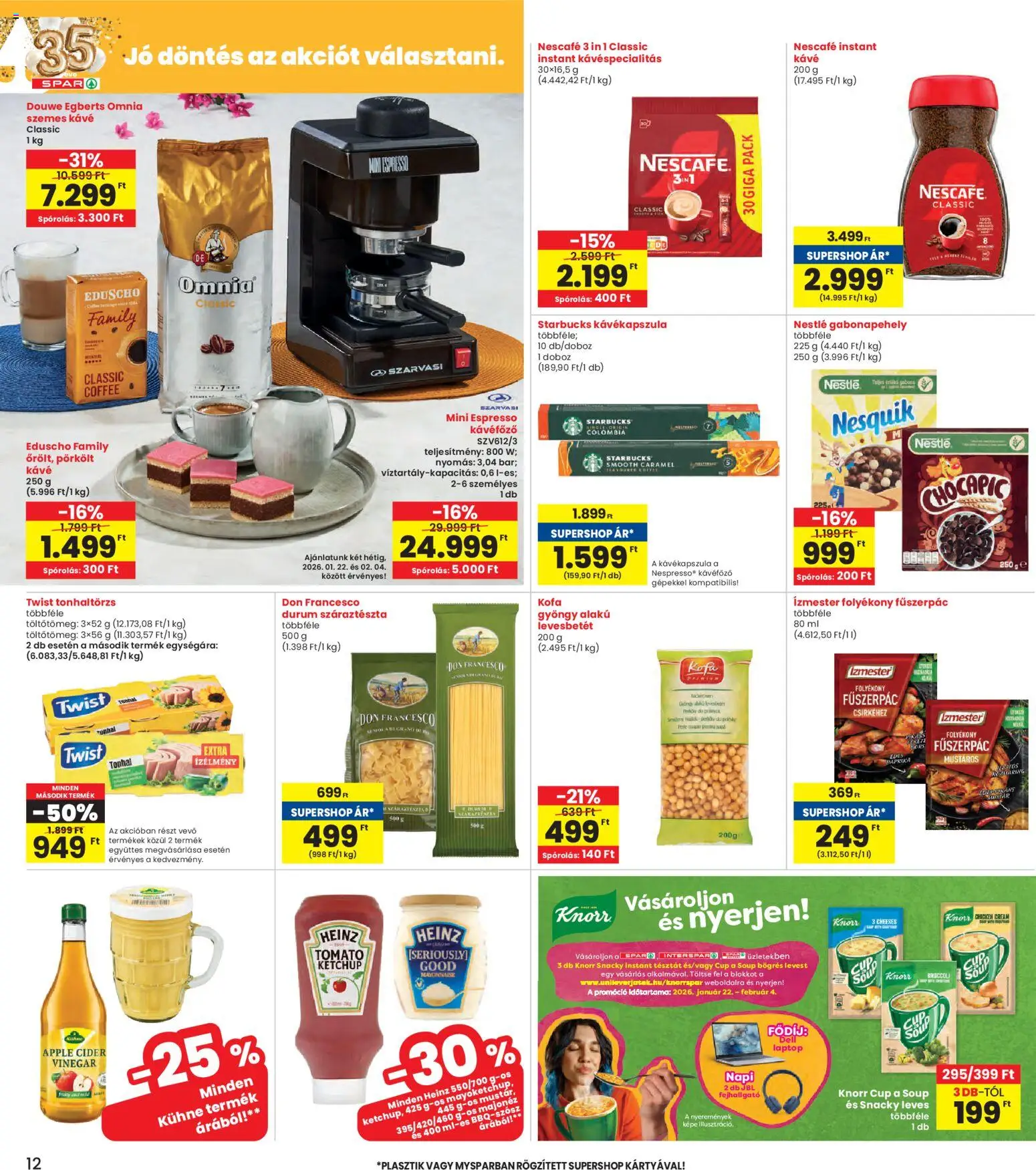 Interspar akciós ujság - amely érvényes a következő dátumtól: 22.01.2026 | Oldal: 12 | Termékek: Kávékapszula, Fűszerpác, Cider, Ketchup