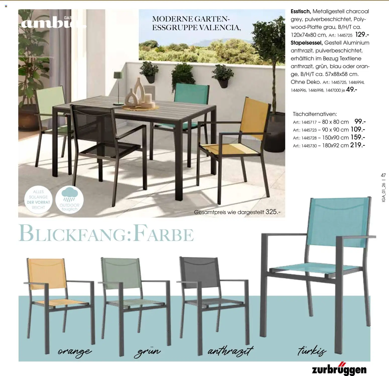 Zurbrüggen Sommer 2026 – gültig ab 19.03.2026 | Seite: 47 | Produkte: Essgruppe