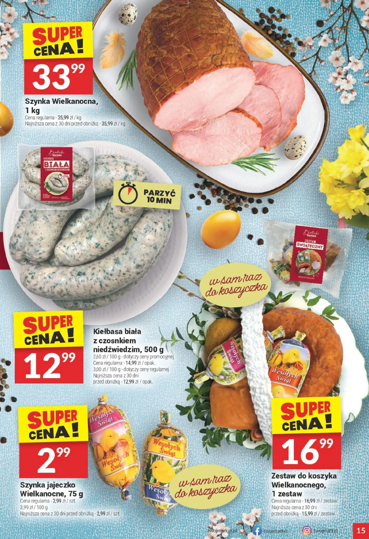 Twój Market gazetka od 01.04.2026 | Strona: 15 | Produkty: Kiełbasa, Szynka