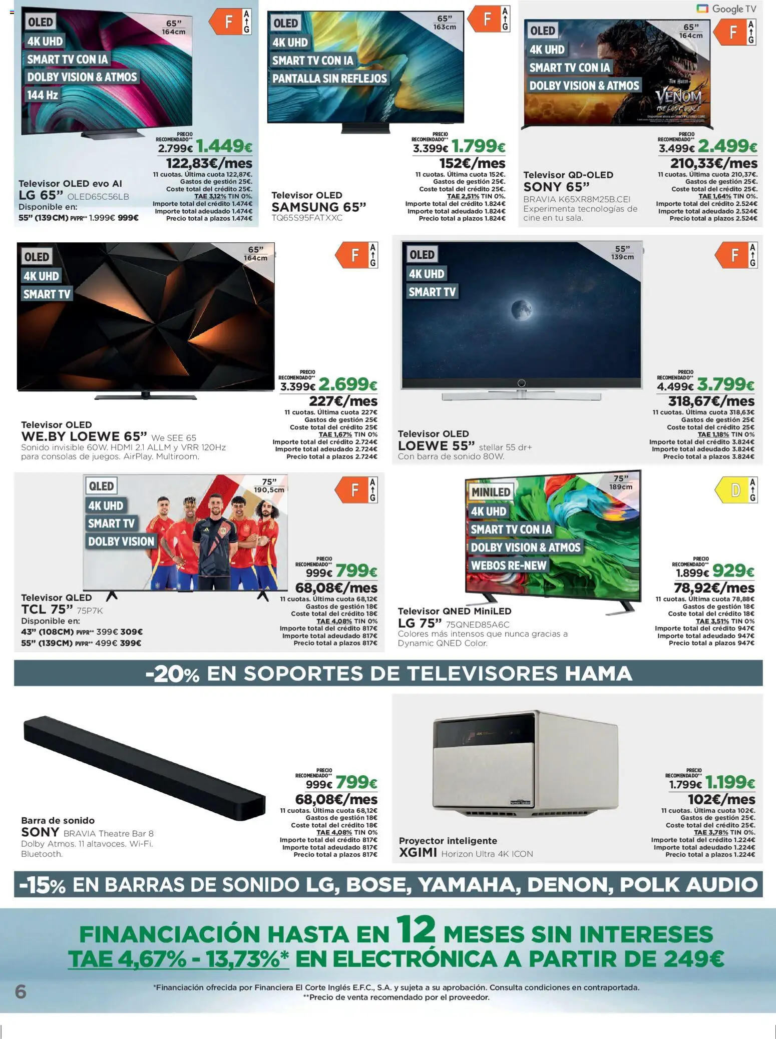 El Corte Inglés ofertas │ válido desde el 05.03.2026 | Página: 6 | Productos: Barras de sonido, Καλαμάρι, Televisor, Audio