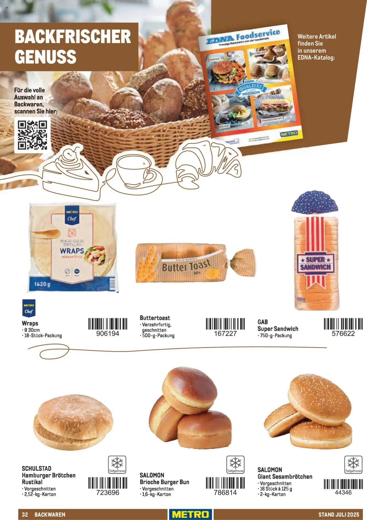 Metro - Sortimentskatalog Lieferservice – gültig ab 31.07.2025 | Seite: 32 | Produkte: Butter, Toast, Burger, Burger bun