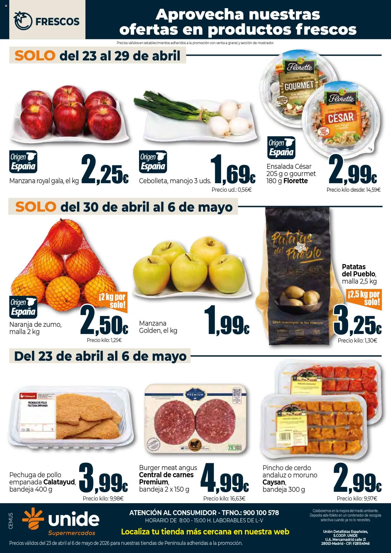 Unide - Super │ válido desde el 23.04.2026 | Página: 8 | Productos: Cerdo, Manzana, Ensalada, Bandeja