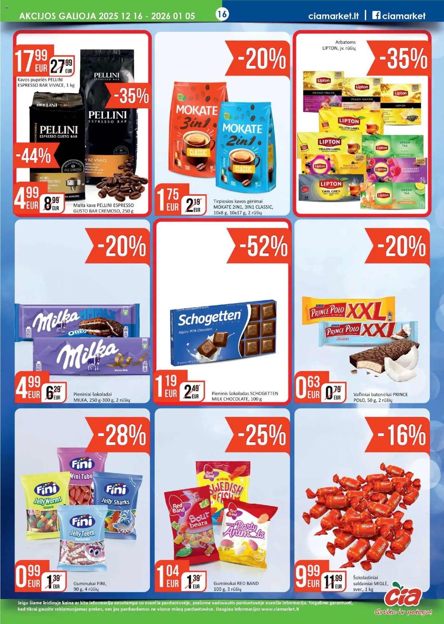 ČIA MARKET akcijos nuo 16.12.2025 | Puslapis: 16 | Prekių: Kavos pupelės, Kava, Šokoladas, Saldainiai