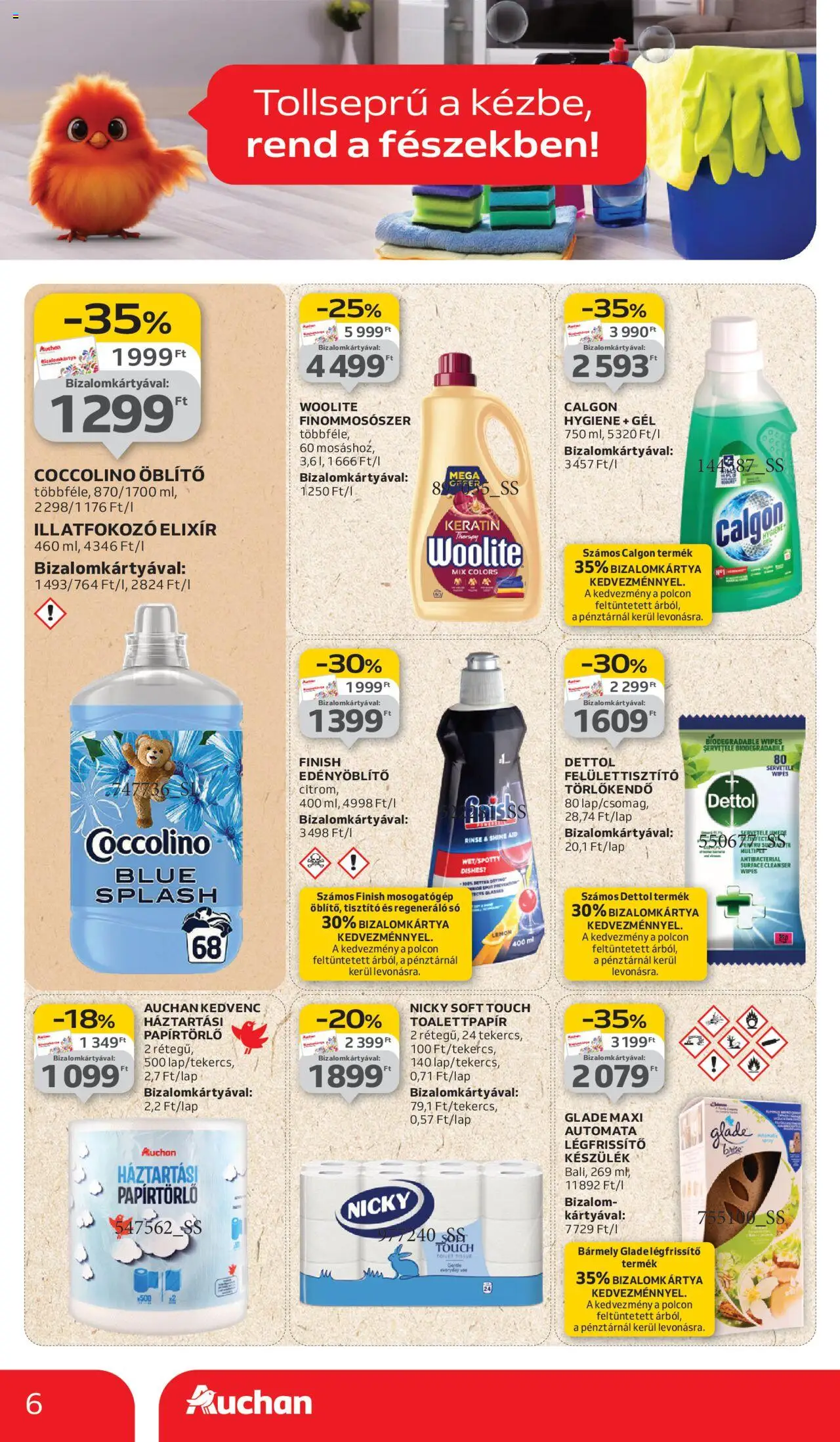 Auchan akciós ujság - amely érvényes a következő dátumtól: 11.09.2025 | Oldal: 6 | Termékek: Papírtörlő, Öblítő, Légfrissítő, Só