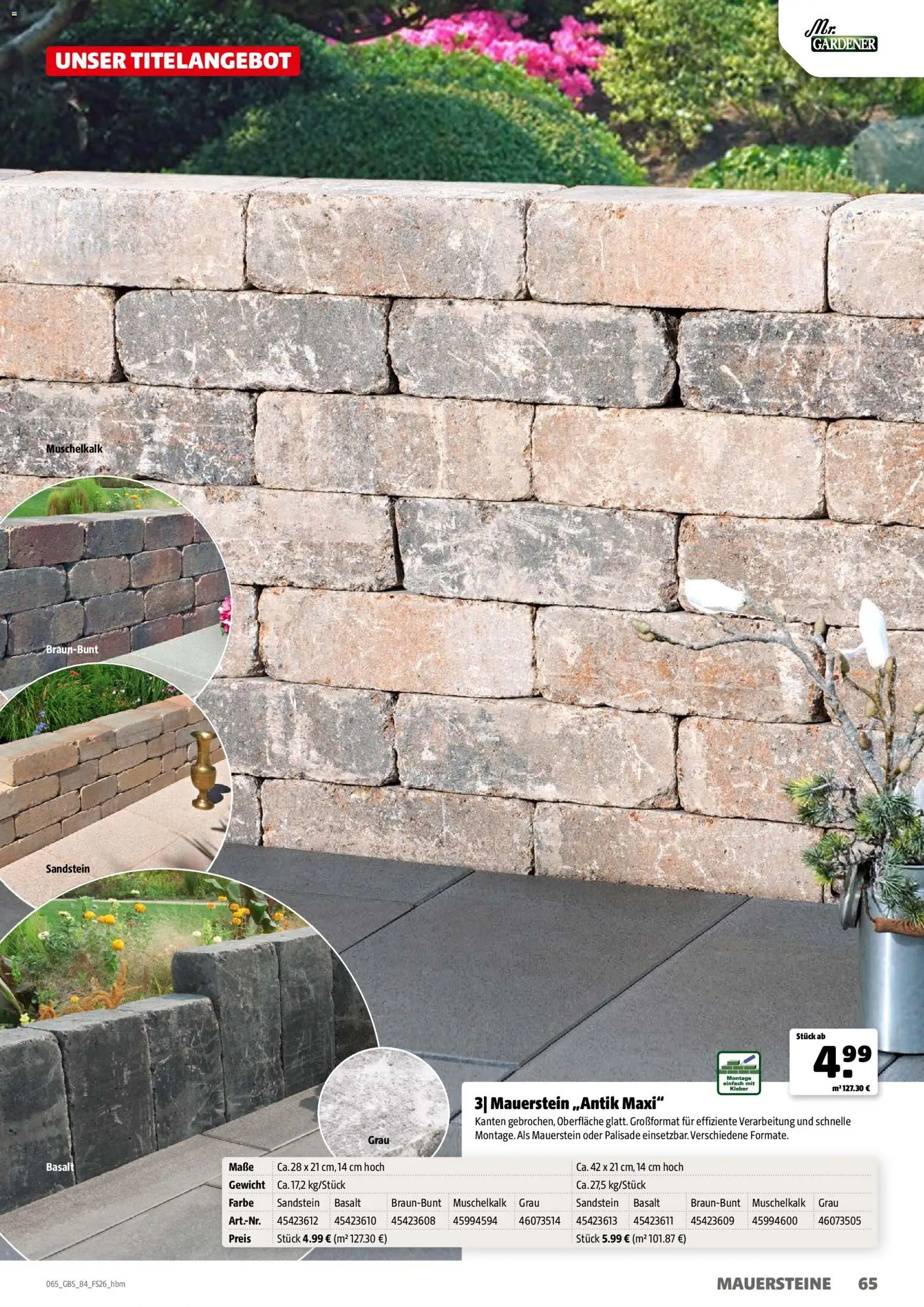 Hagebau Gartenbaustoffsortiment – gültig ab 02.03.2026 | Seite: 65 | Produkte: Gewicht