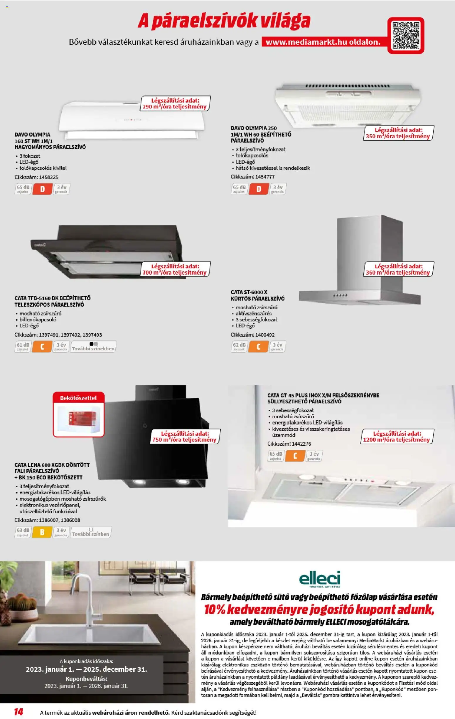 Media Markt akciós ujság - amely érvényes a következő dátumtól: 03.12.2025 | Oldal: 14 | Termékek: Páraelszívó, Sütő, Főzőlap