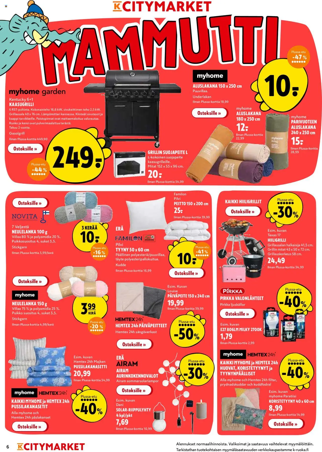  | Sivu: 6 | Tuotteet: Kaasugrilli, Peitto, Sukat, Hiiligrilli
