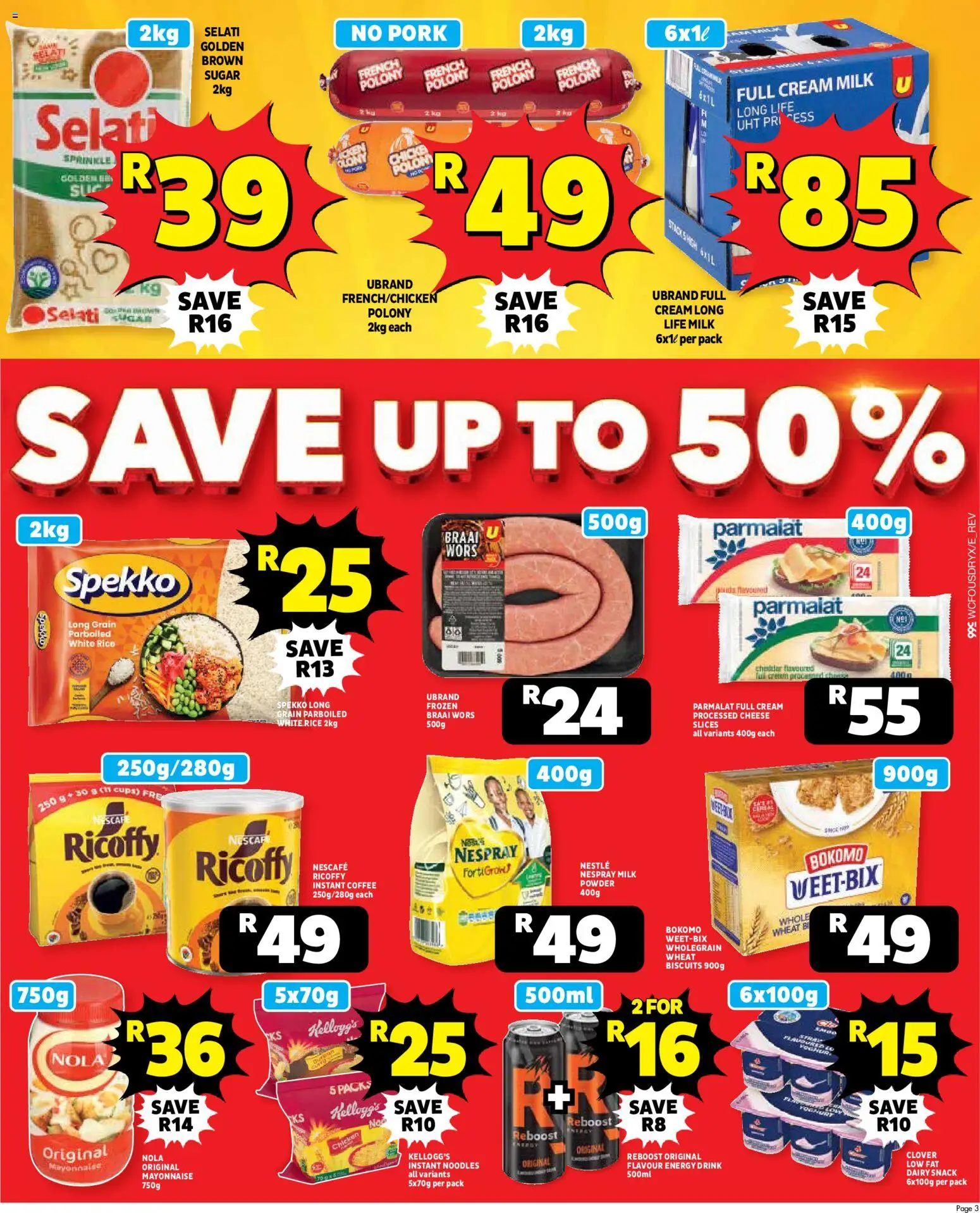 New Usave catalogue – valid from 19.03.2026 | Page: 3 | Products: Milk, Rice, Noodles, Estuche organizador de viaje