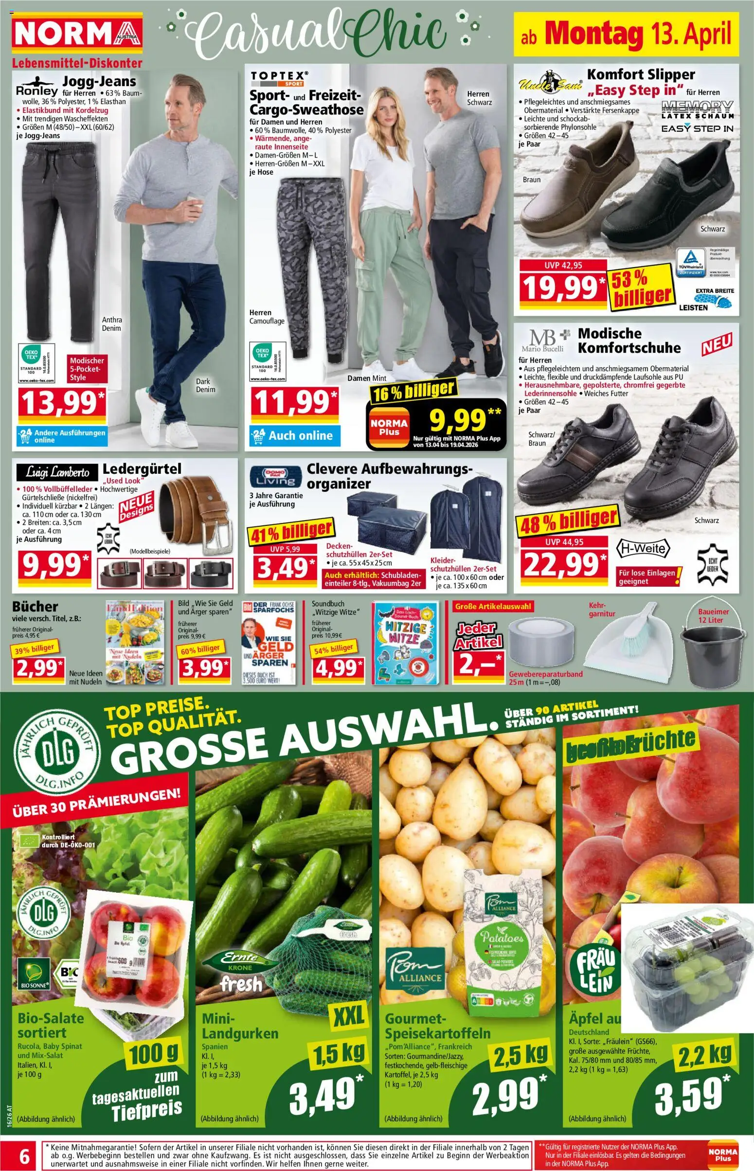 Norma Flugblatt gültig ab 13.04.2026 | Seite: 6 | Produkte: Hose, Äpfel, Nudeln