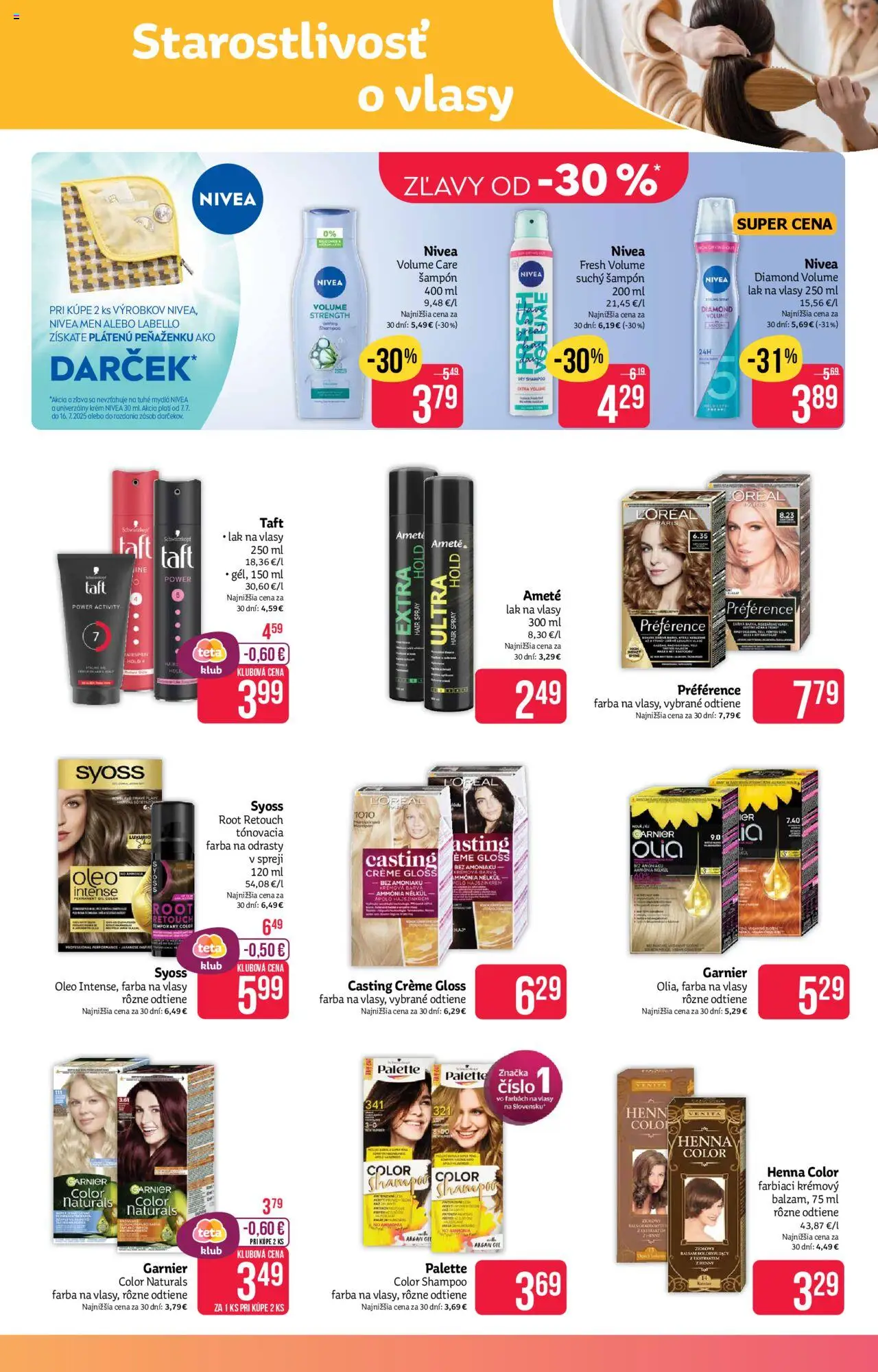 Teta drogerie leták │ platný od 07.07.2025 | Strana: 7 | Produkty: Nivea, Šampón, Lak na vlasy, Farba na vlasy
