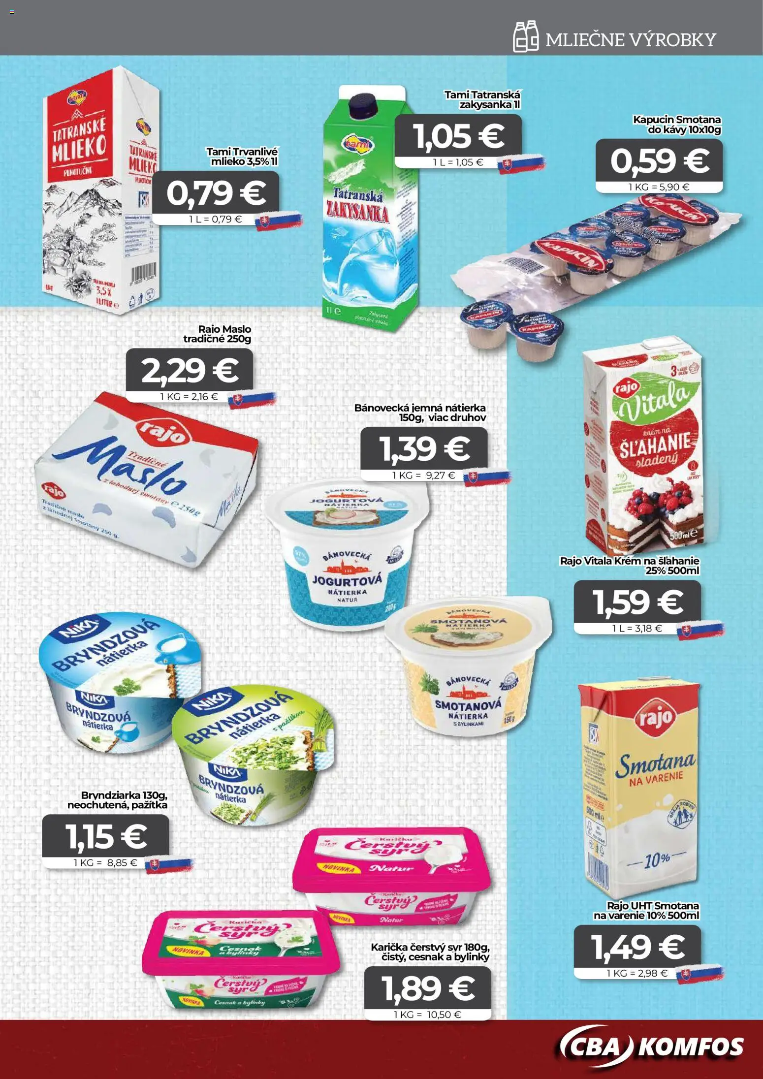 Nové CBA Komfos akcie – leták je platný od 20.02.2026 | Strana: 5 | Produkty: Maslo, Mlieko, Cesnak, Krém