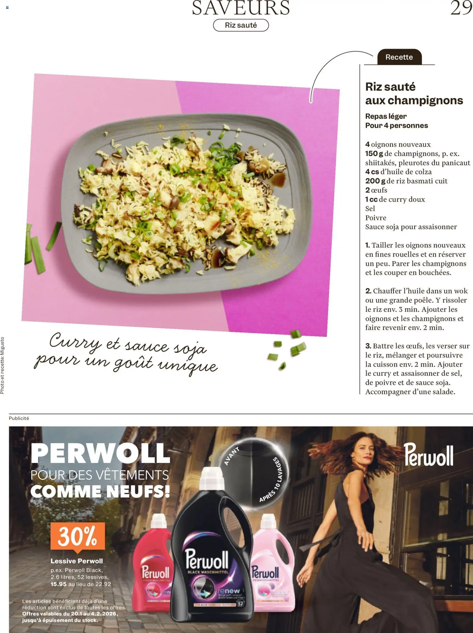 Migros Magazin FR – gültig ab 19.01.2026 | Seite: 29 | Produkte: Waschmittel, Champignons, Wok