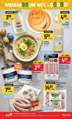 Pogląd oferty "POLOmarket gazetka" - ważna od 01.04.2026 | Strona: 18 | Produkty: Kiełbasa, Zurek, Patelnie, Chrzan