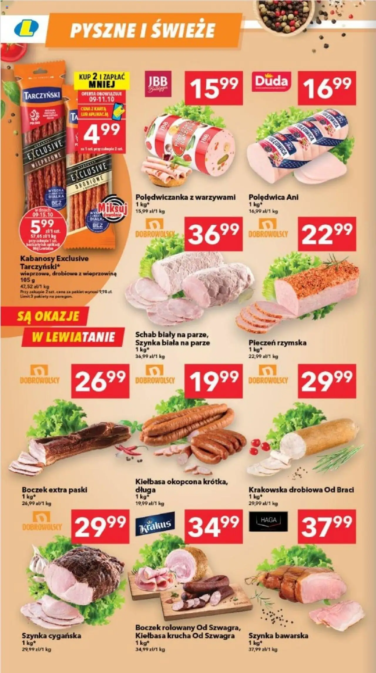 Lewiatan gazetka - Legnica od 09.10.2025 | Strona: 2 | Produkty: Kiełbasa, Kabanosy, Szynka, Boczek