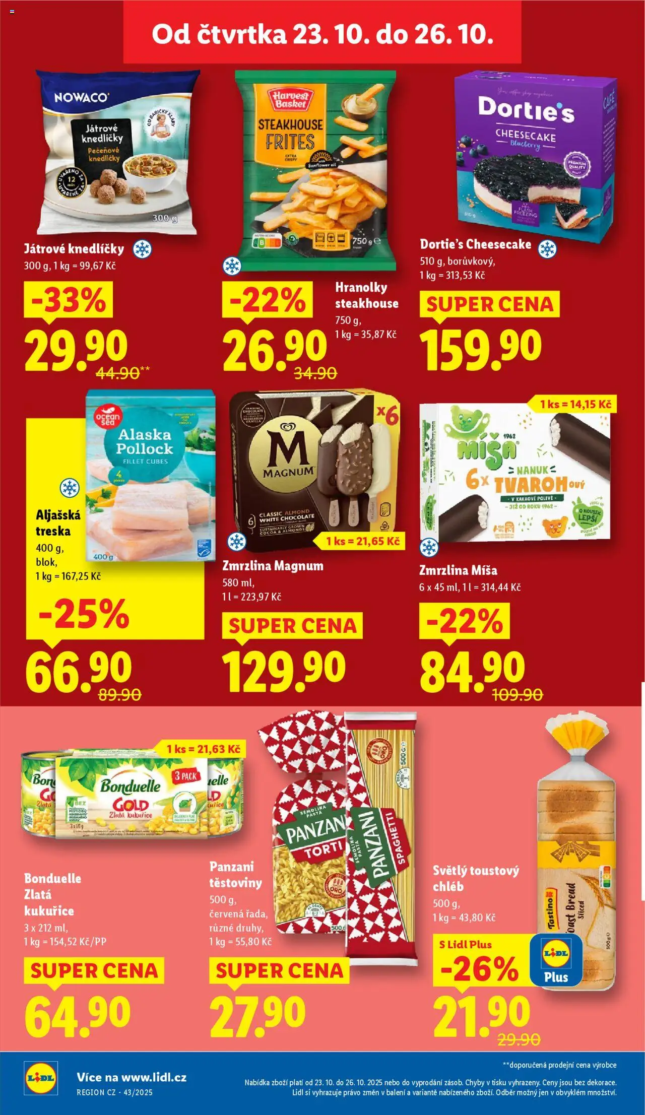 Lidl leták od 23.10.2025 | Strana: 20 | Produkty: Chléb, Těstoviny, Magnum, Toustový chléb