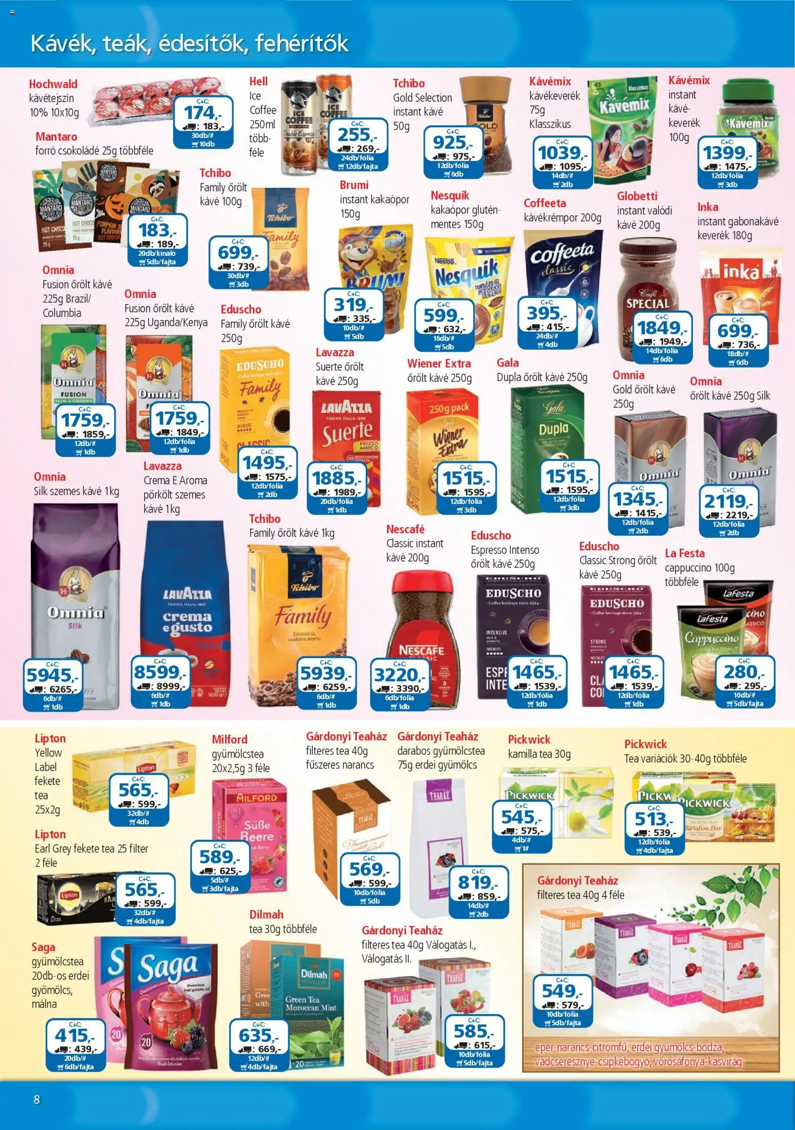 ÁRKLUB akciós ujság - amely érvényes a következő dátumtól: 01.02.2026 | Oldal: 8 | Termékek: Gyümölcstea, Narancs, Tea, Instant kávé