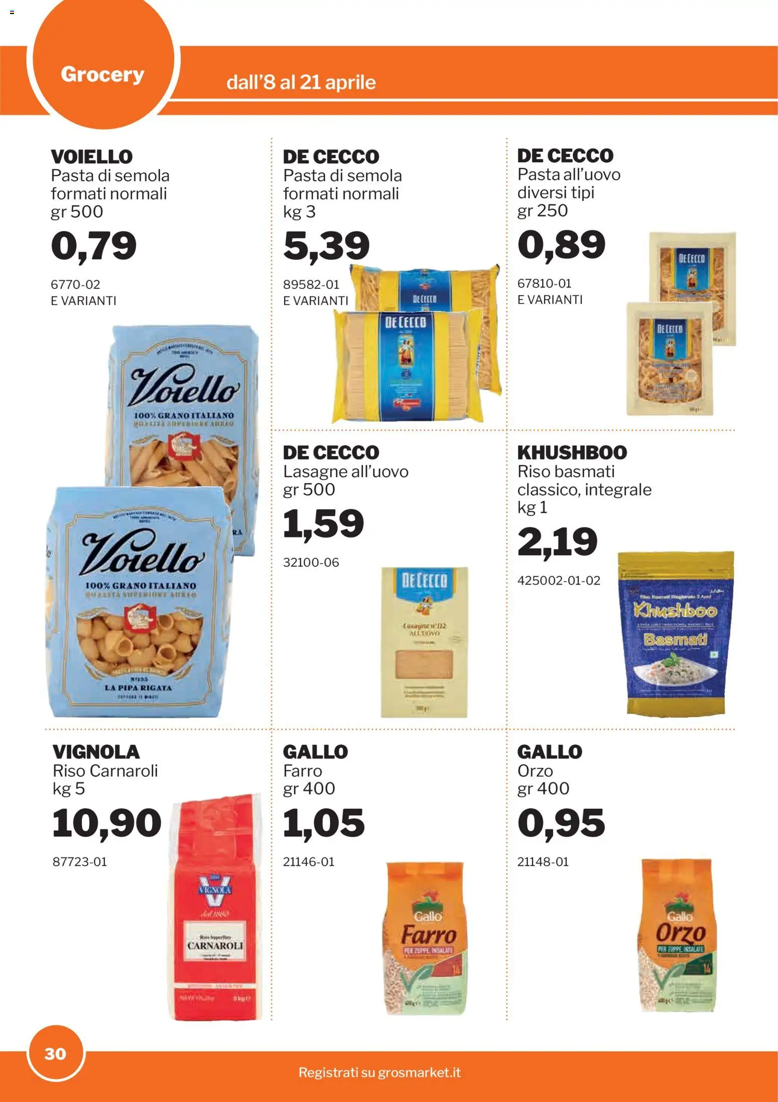 Volantino Sogegross del 08.04.2026 | Pagina: 30 | Prodotti: Riso Basmati, Riso Carnaroli, Riso, Pasta