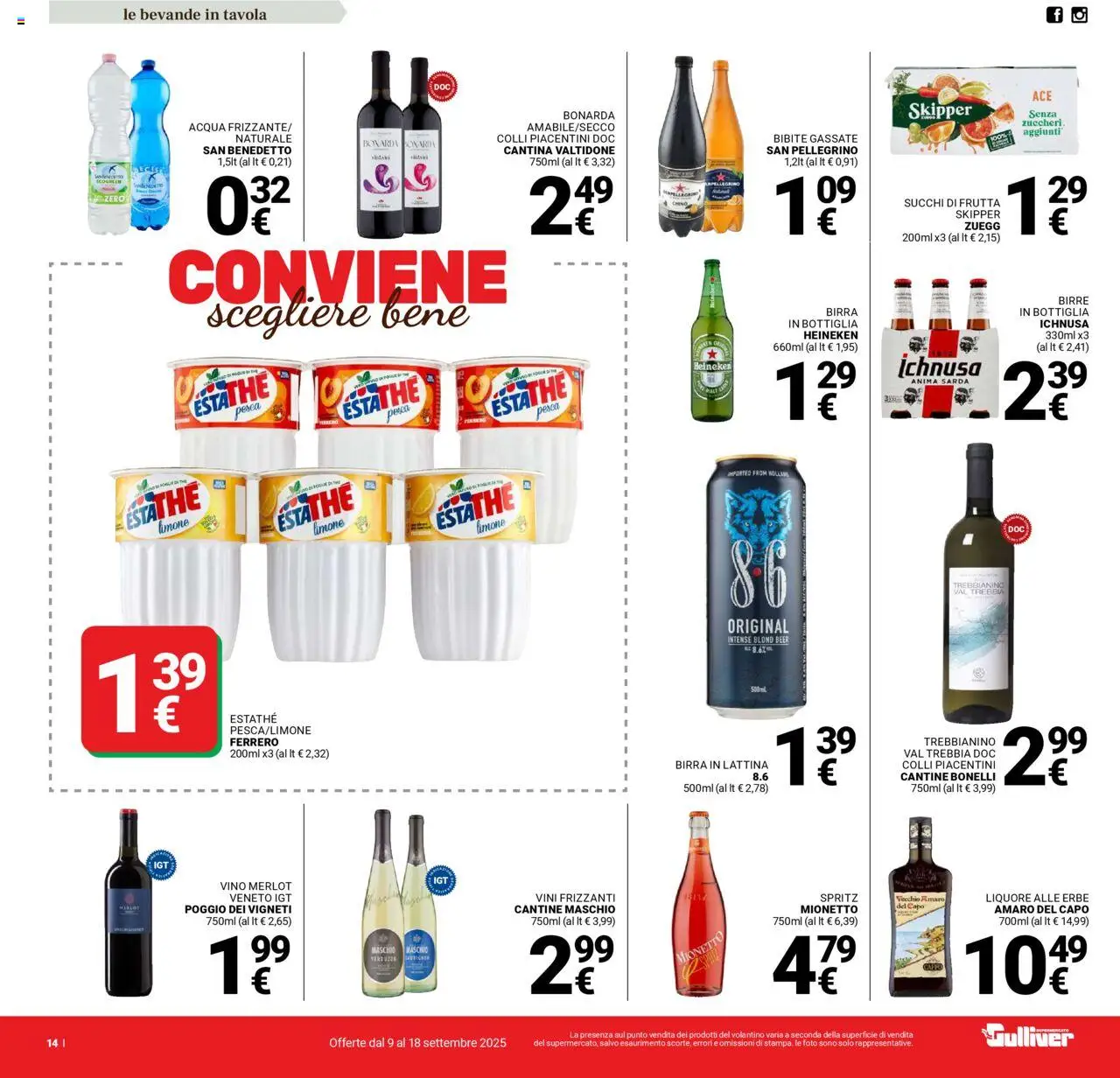 Volantino Gulliver del 09.09.2025 | Pagina: 14 | Prodotti: Birra, Acqua, Frutta, Pesca