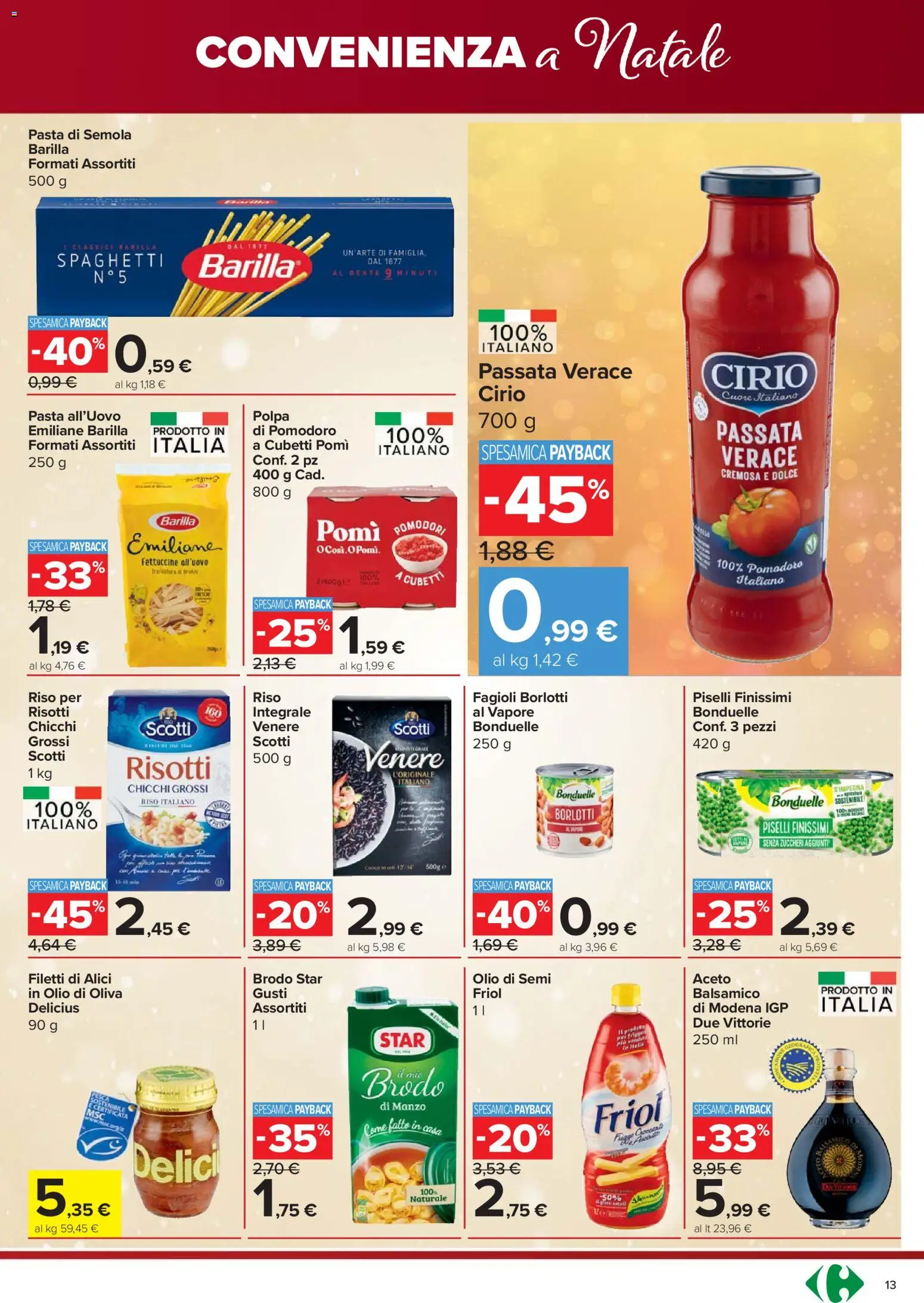 Volantino Carrefour del 18.12.2025 | Pagina: 13 | Prodotti: Riso, Fagioli, Aceto, Olio di Oliva