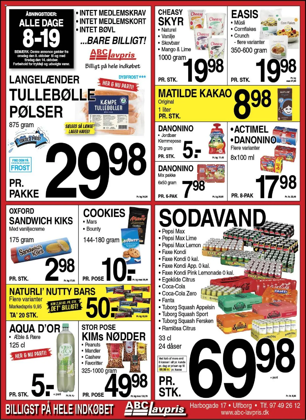 Abc Lavpris tilbudsavis – gyldig fra 08.10.2025 | Side: 1 | Produkter: Skyr, Kakao, Cornflakes, Pepsi