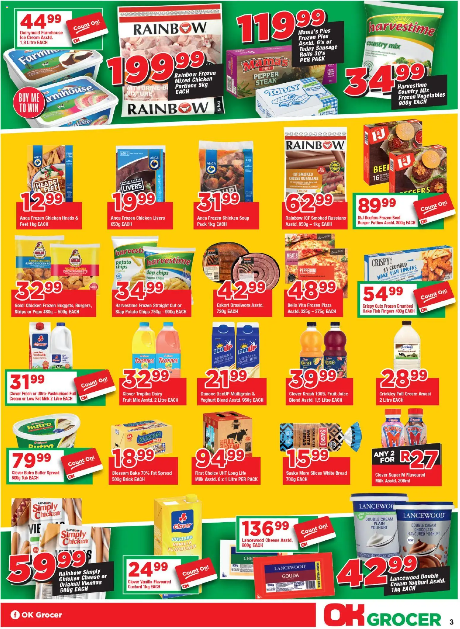 New OK Foods catalogue – valid from 24.10.2025 | Page: 3 | Products: Cheese, Pizza, Chicken, Sausage