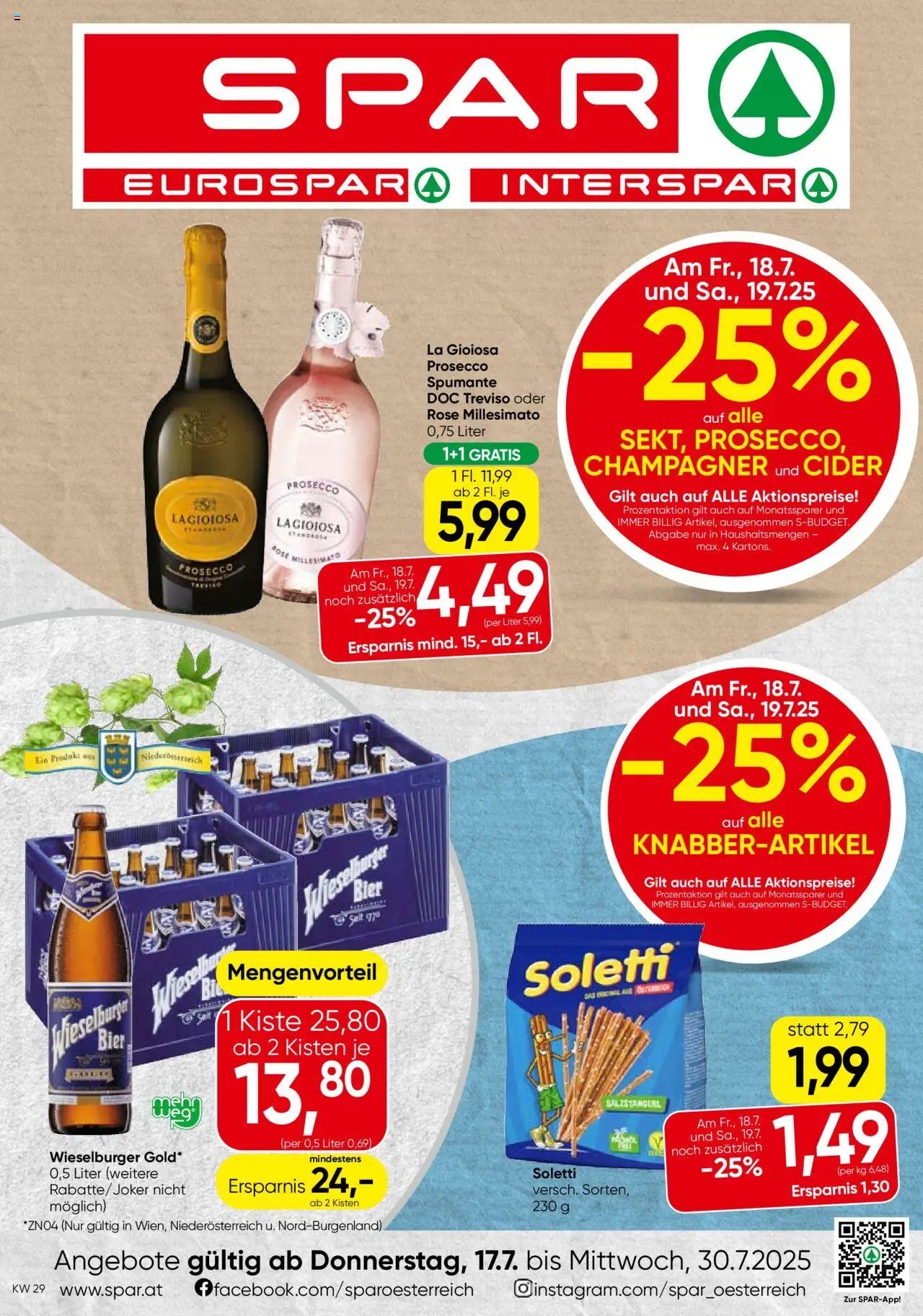Spar Flugblatt - Niederösterreich gültig ab 17.07.2025 | Seite: 1 | Produkte: Bier