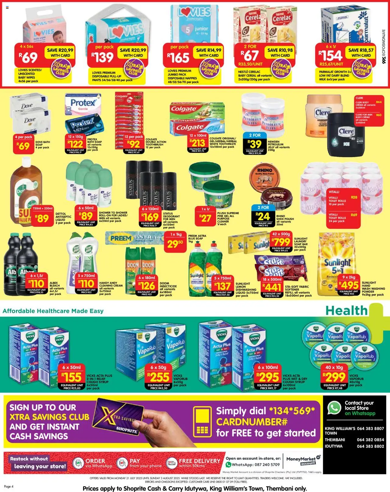 Shoprite Eastern Cape -  Cash & Carry Month End Deals Idutywa, King William's Town & Thembani │ valid from 21.07.2025 | Page: 4 | Products: Phone, Toilet, Shower, Soap